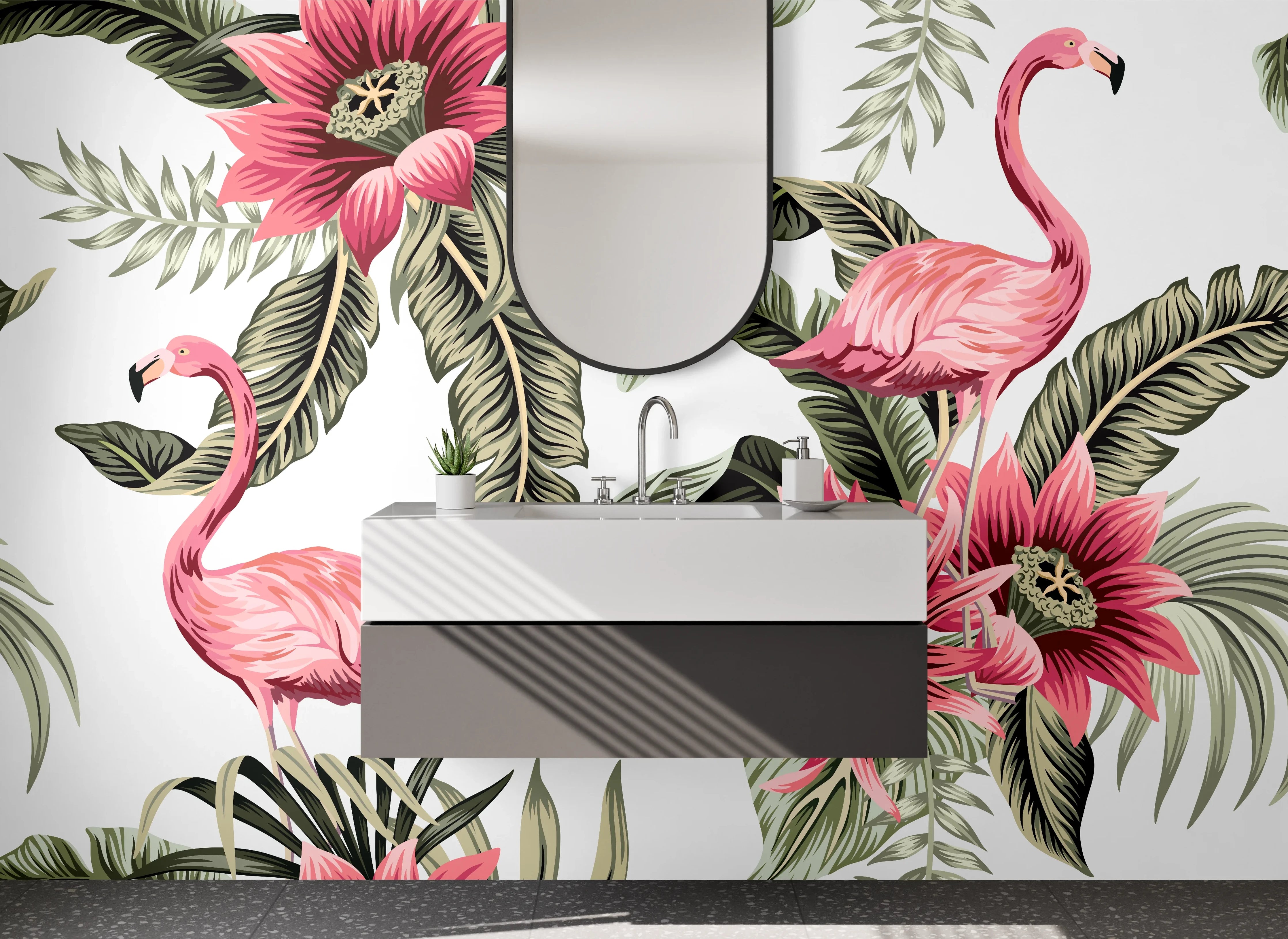 Waschbecken-Rückwand - Tropisches Flamingo-Blumen-Muster