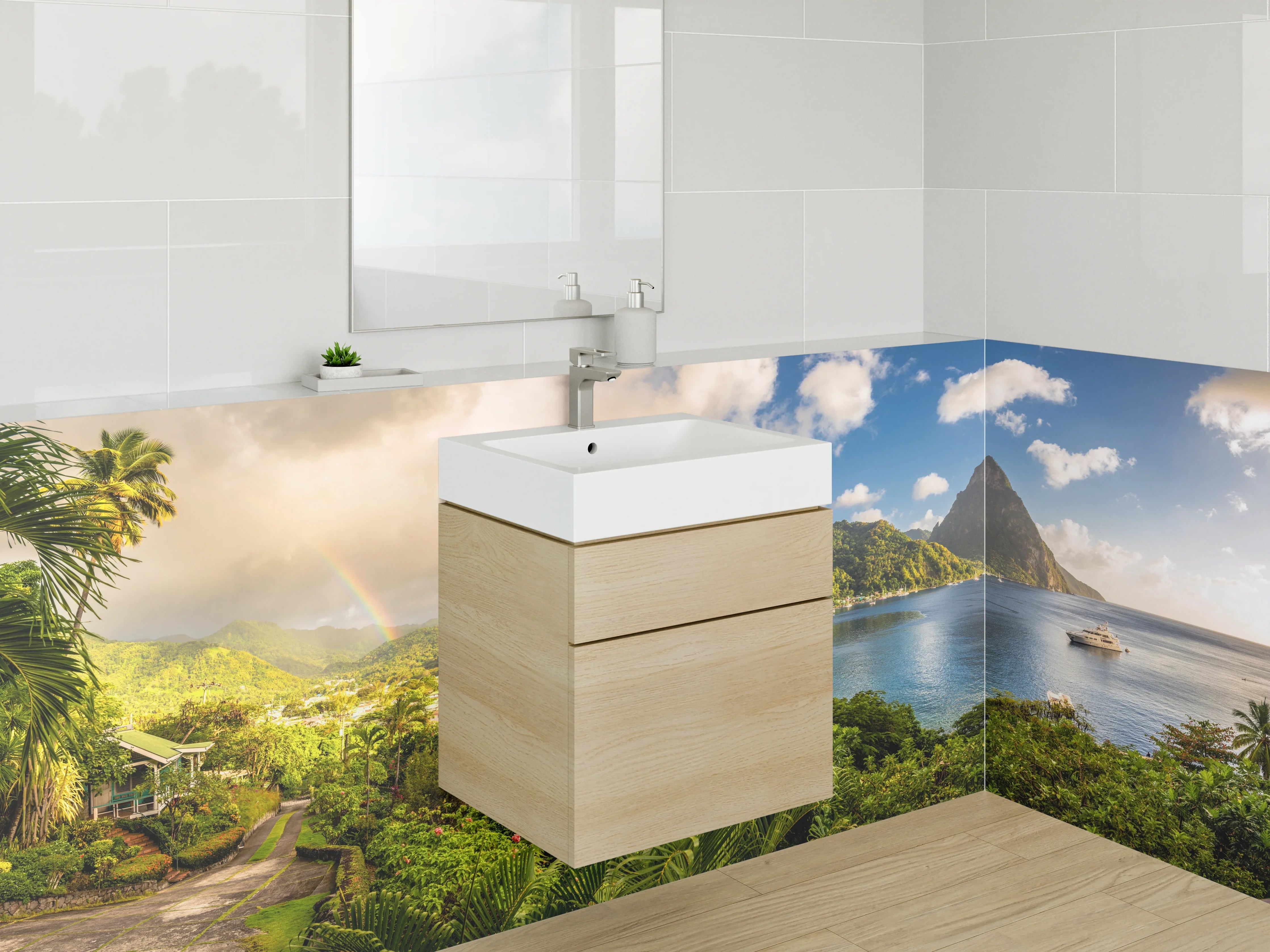 Waschbecken-Rückwand - Tropisches Panorama am kristallklaren Meer