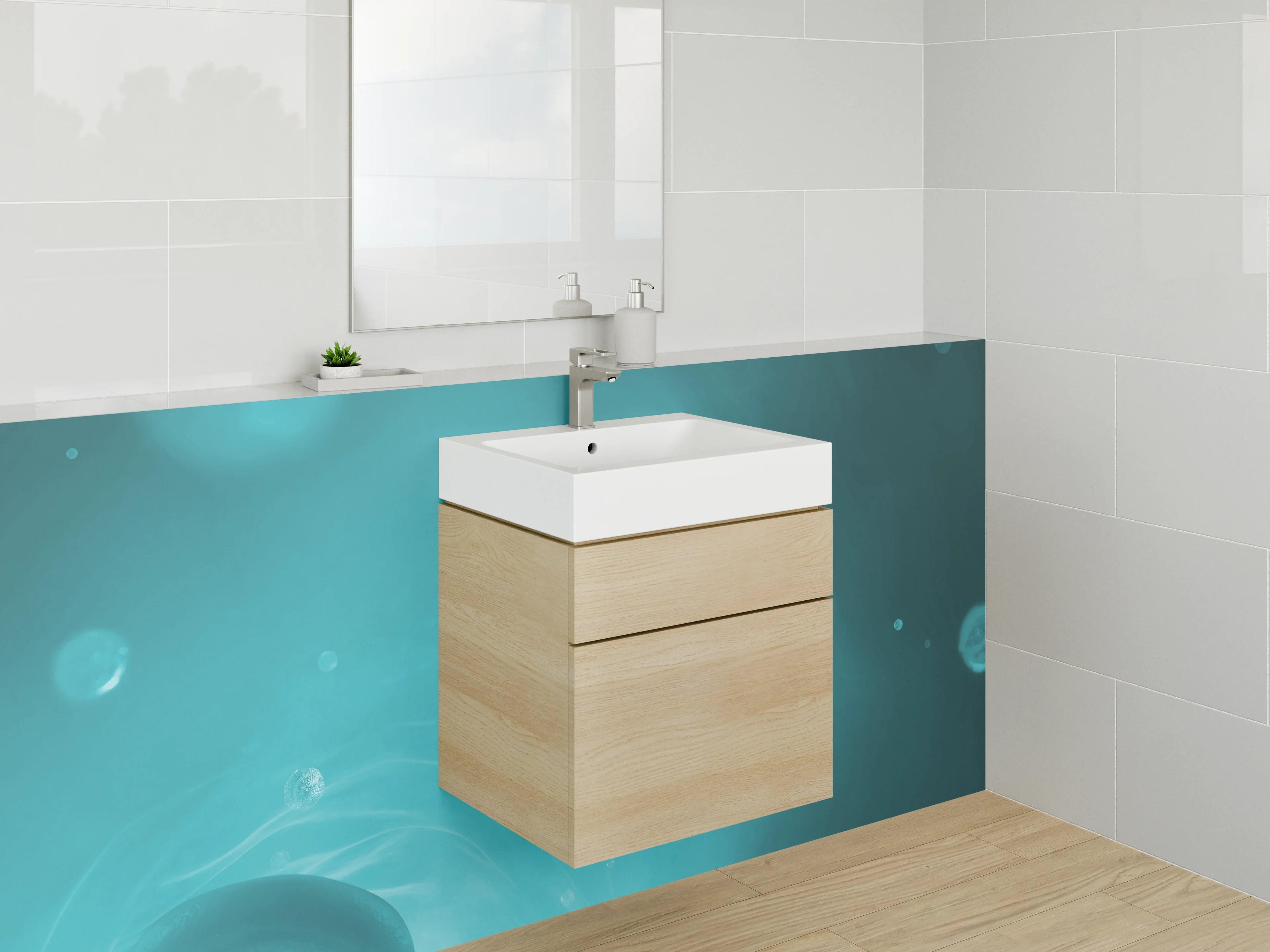 Waschbecken-Rückwand - Türkis Abstrakt Wasseroptik Wandbild