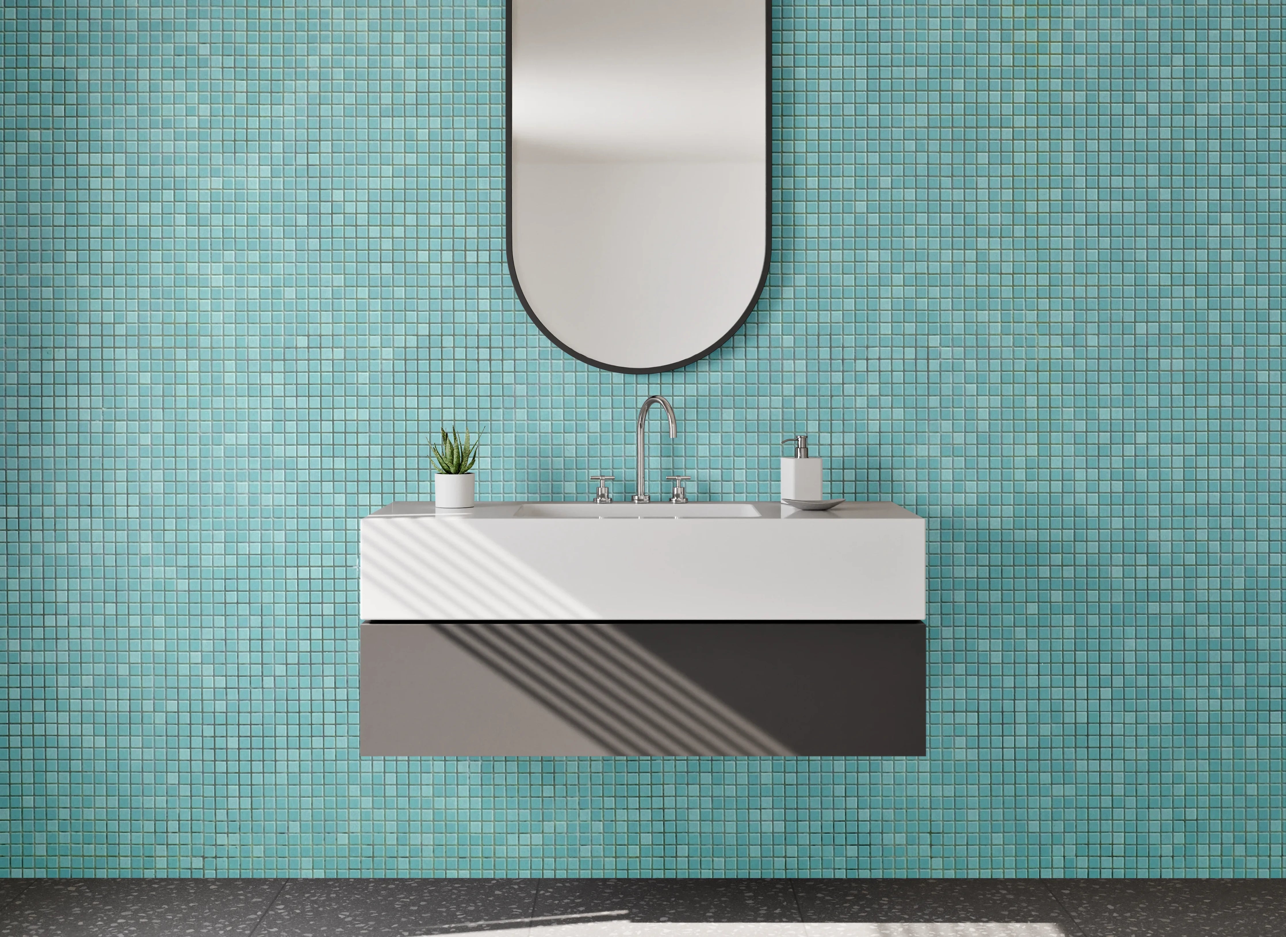 Waschbecken-Rückwand - Türkis Mosaik Steinoptik Fliesen