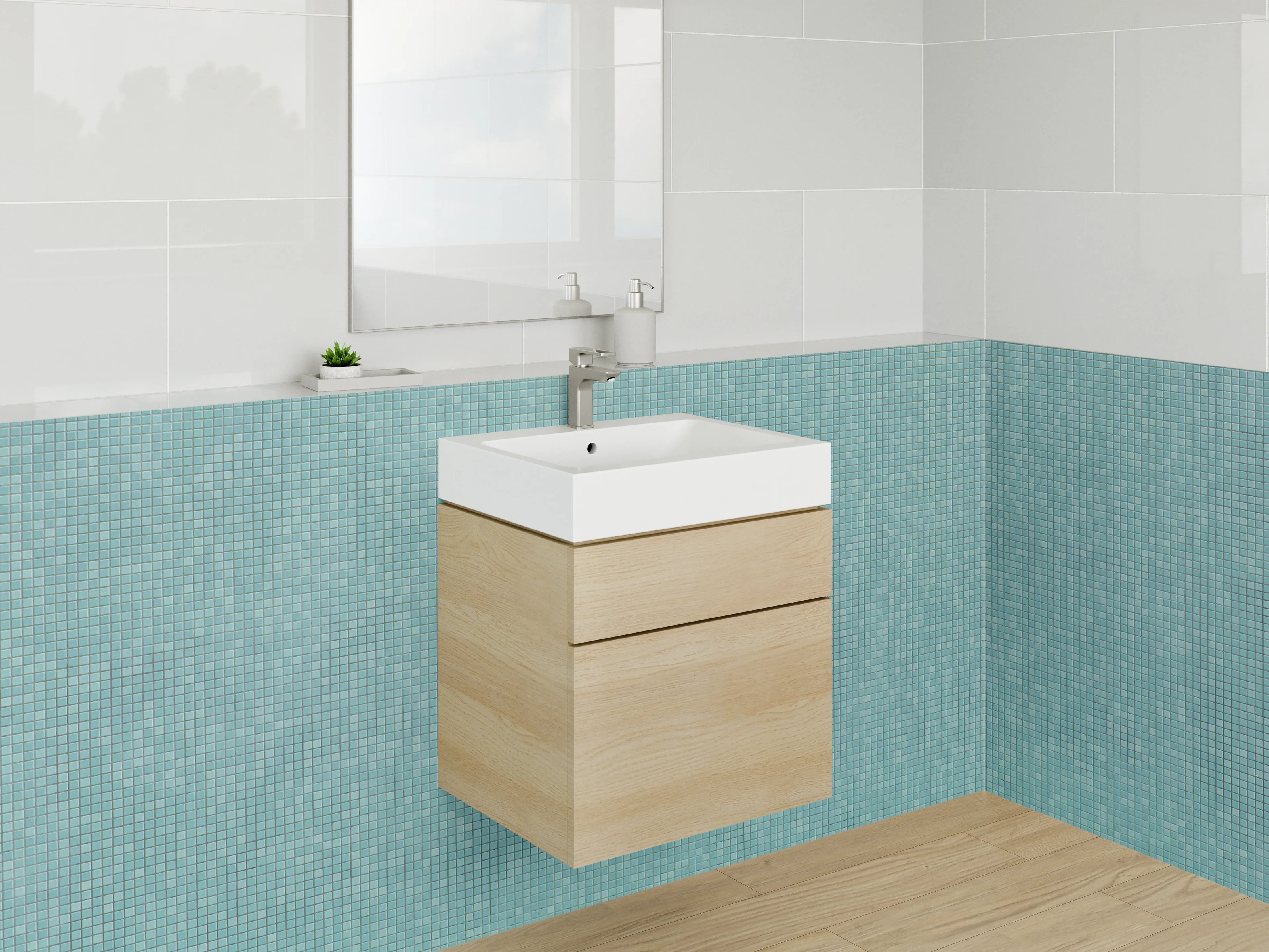 Waschbecken-Rückwand - Türkis Mosaik Steinoptik Fliesen