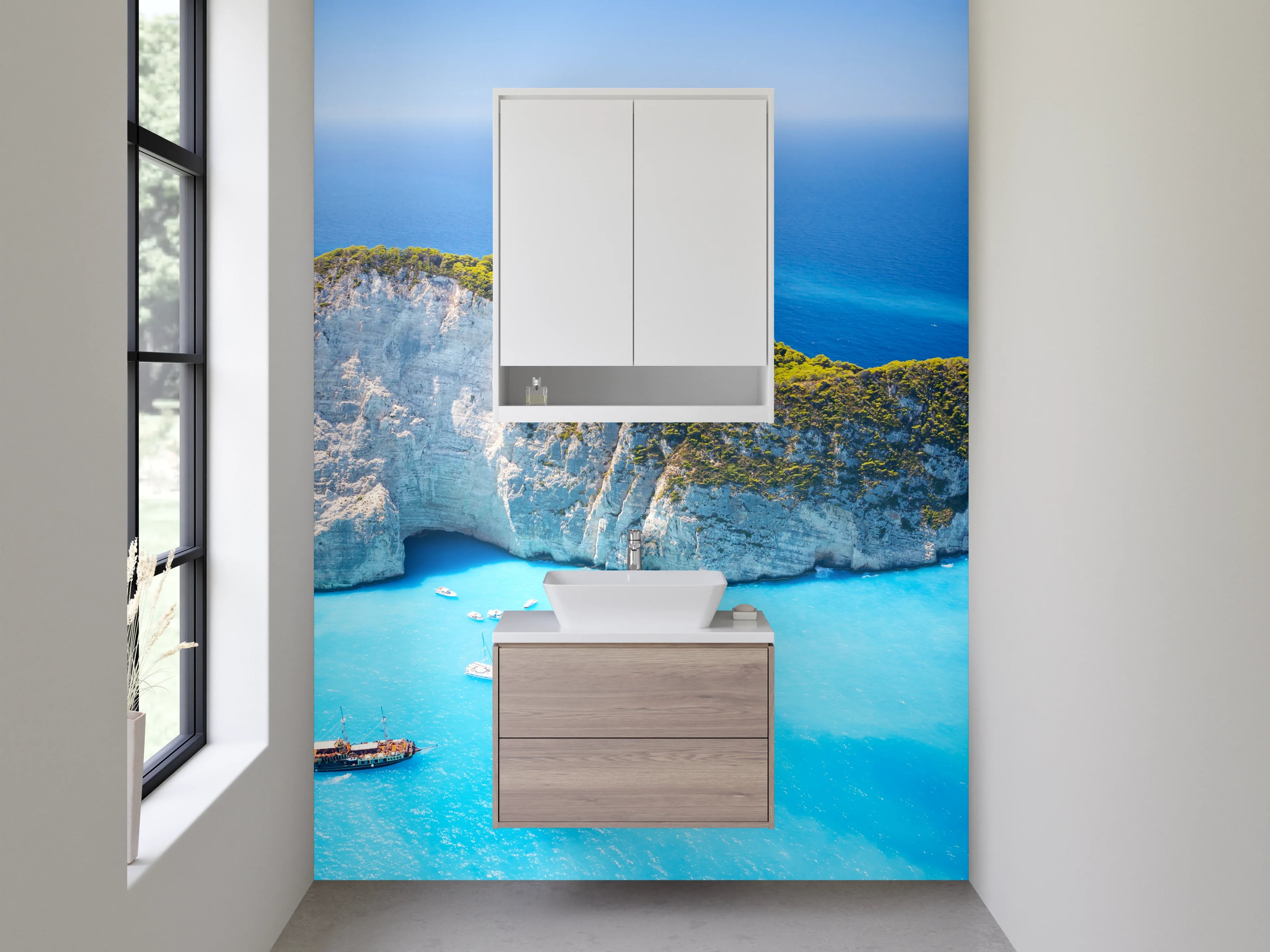 Waschbecken-Rückwand - Türkisblaue Bucht und weiße Klippen
