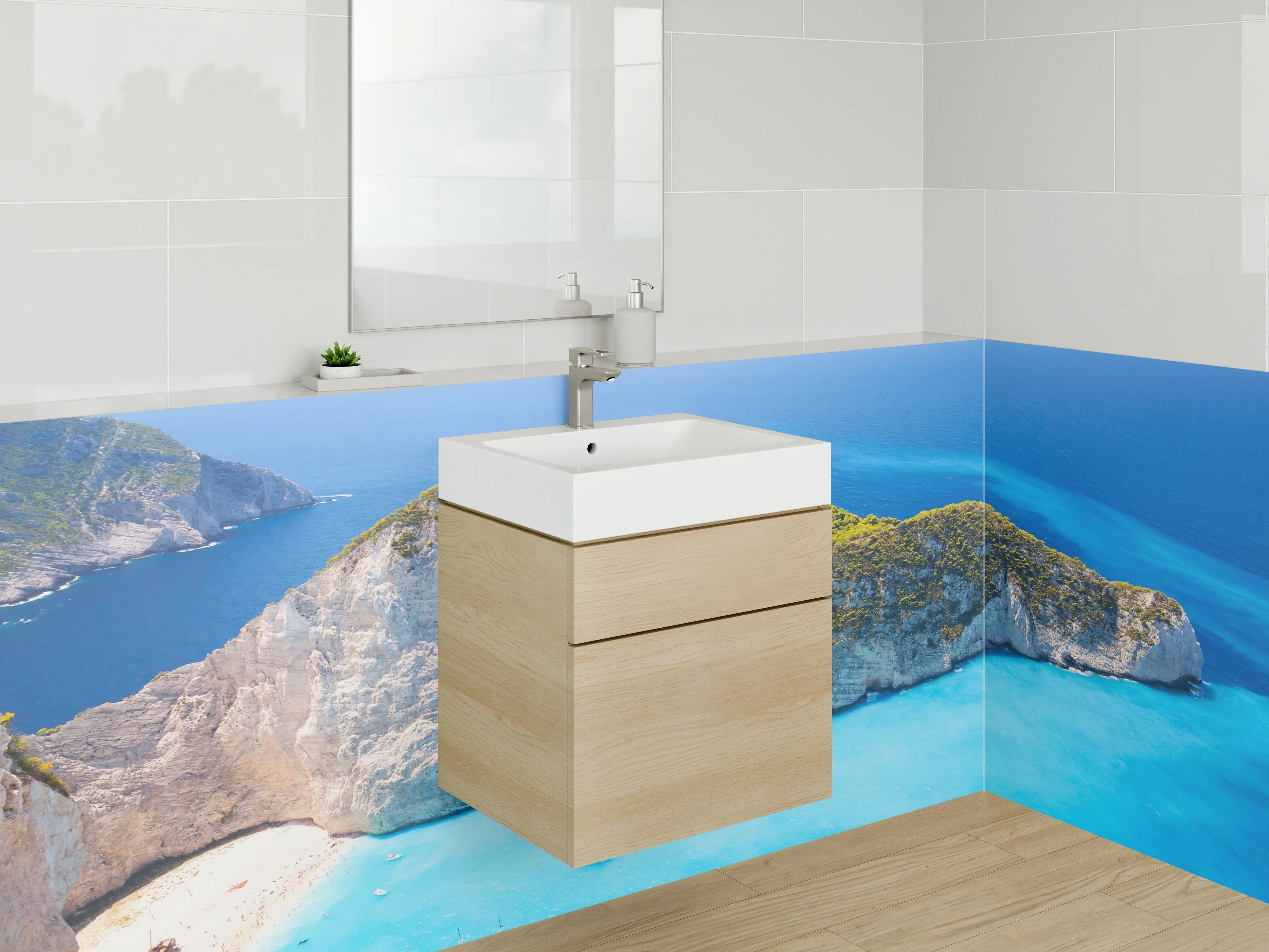 Waschbecken-Rückwand - Türkisblaue Bucht und weiße Klippen