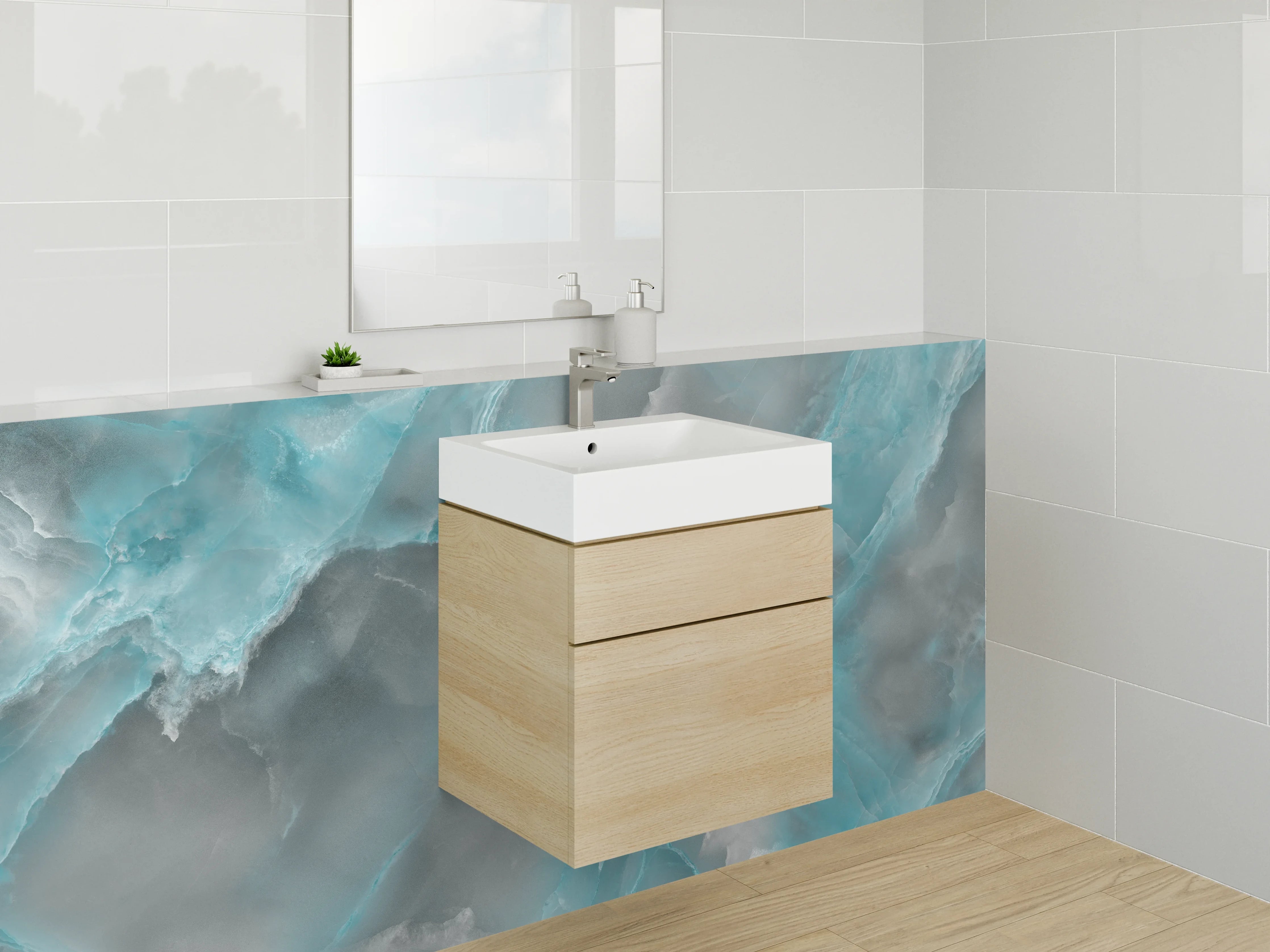 Waschbecken-Rückwand - Türkisgrauer Marmor Look