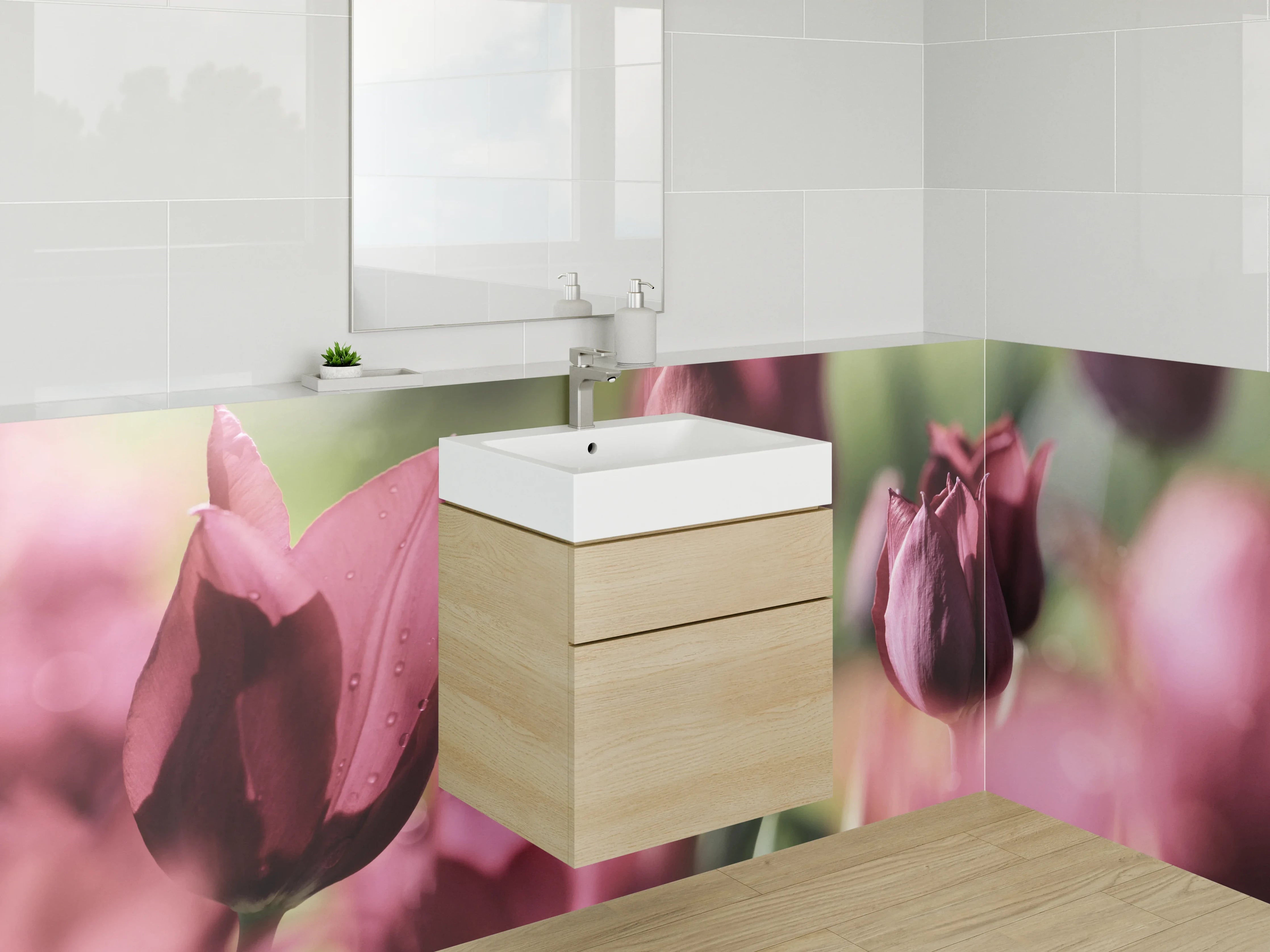 Waschbecken-Rückwand - Tulpenblüten in Rosa und Pink
