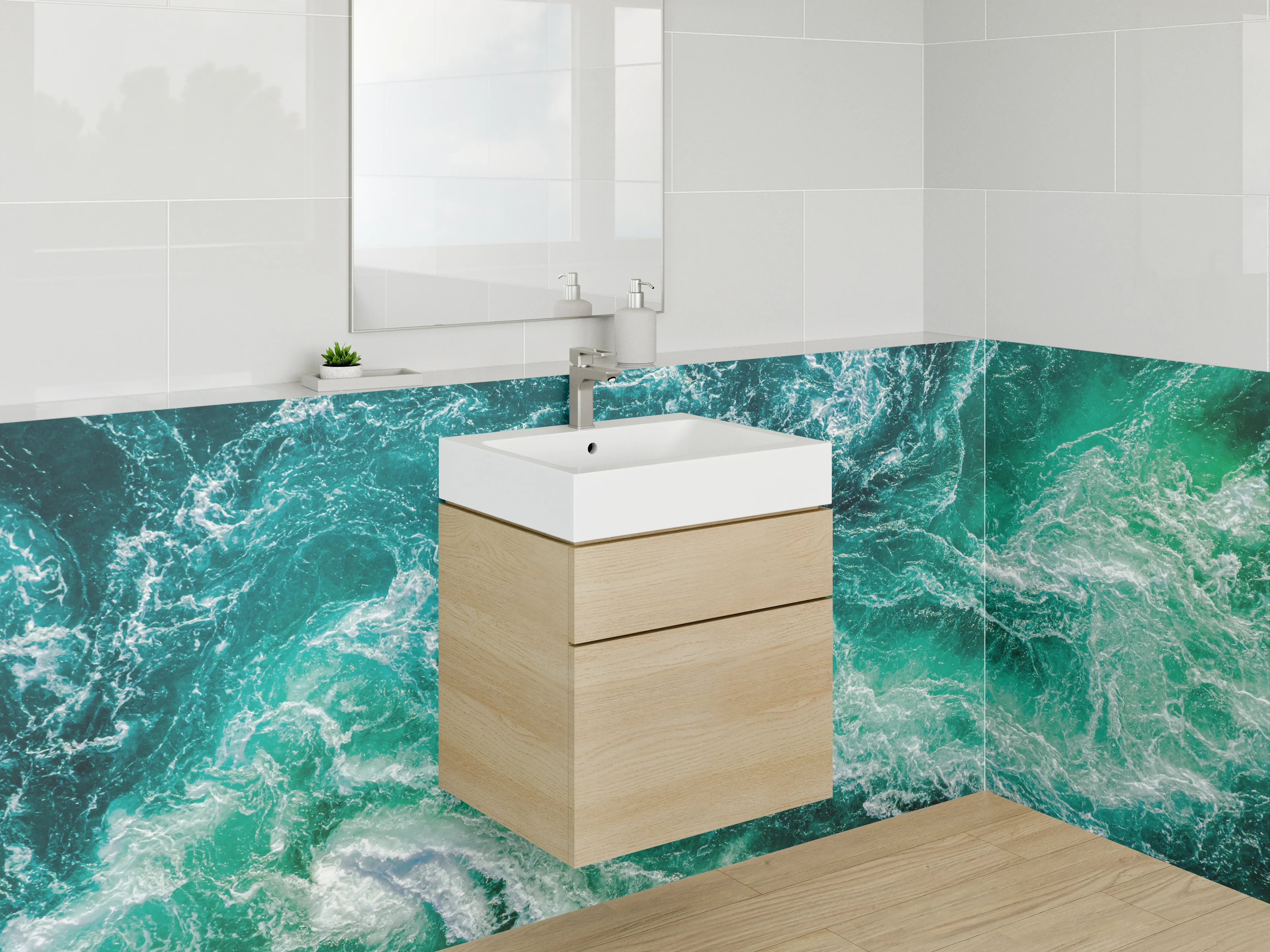 Waschbecken-Rückwand - Turbulente Wasserbewegung mit Grüntönen