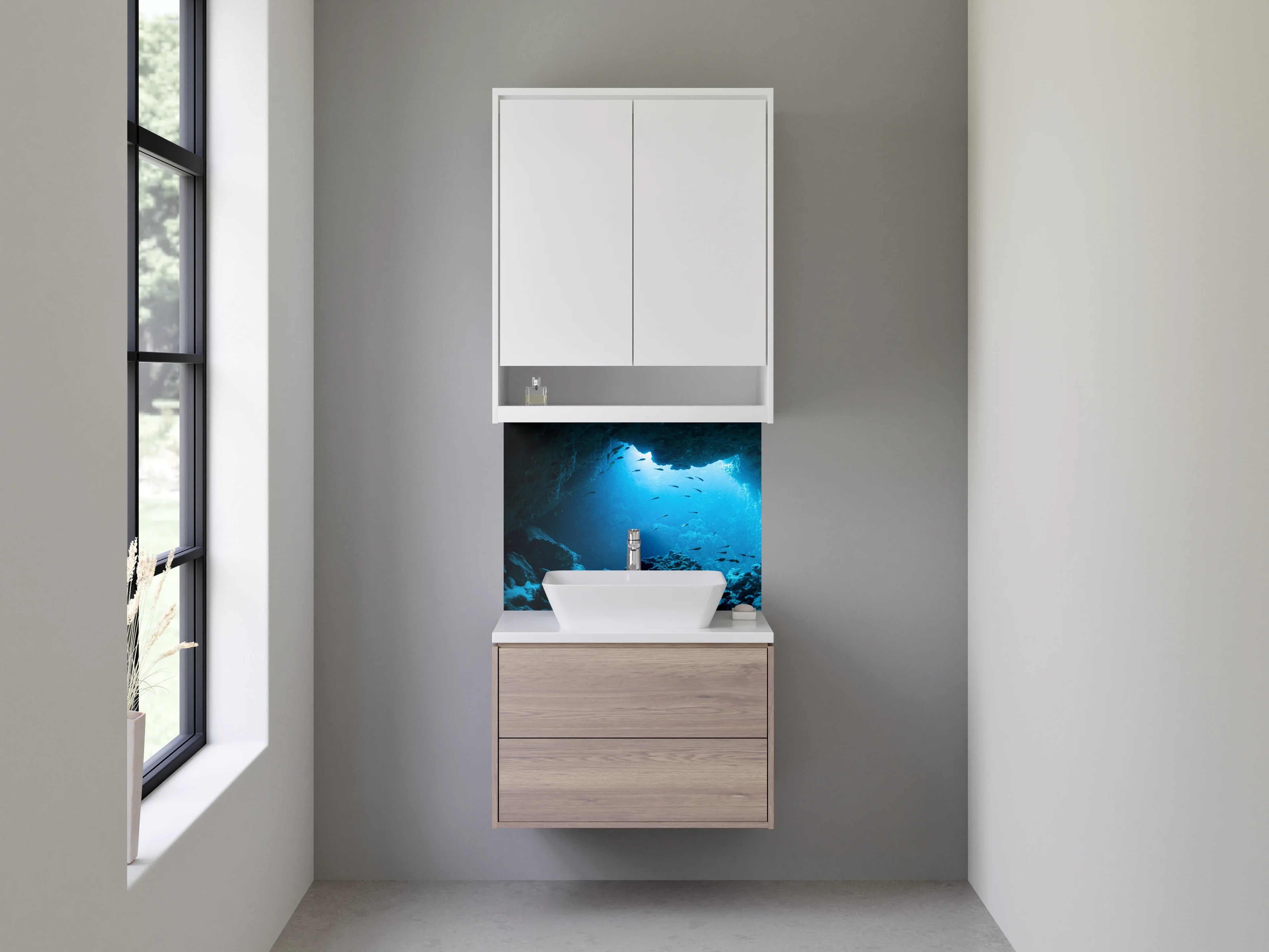 Waschbecken-Rückwand - Unterwasser Höhle mit Lichteinfall