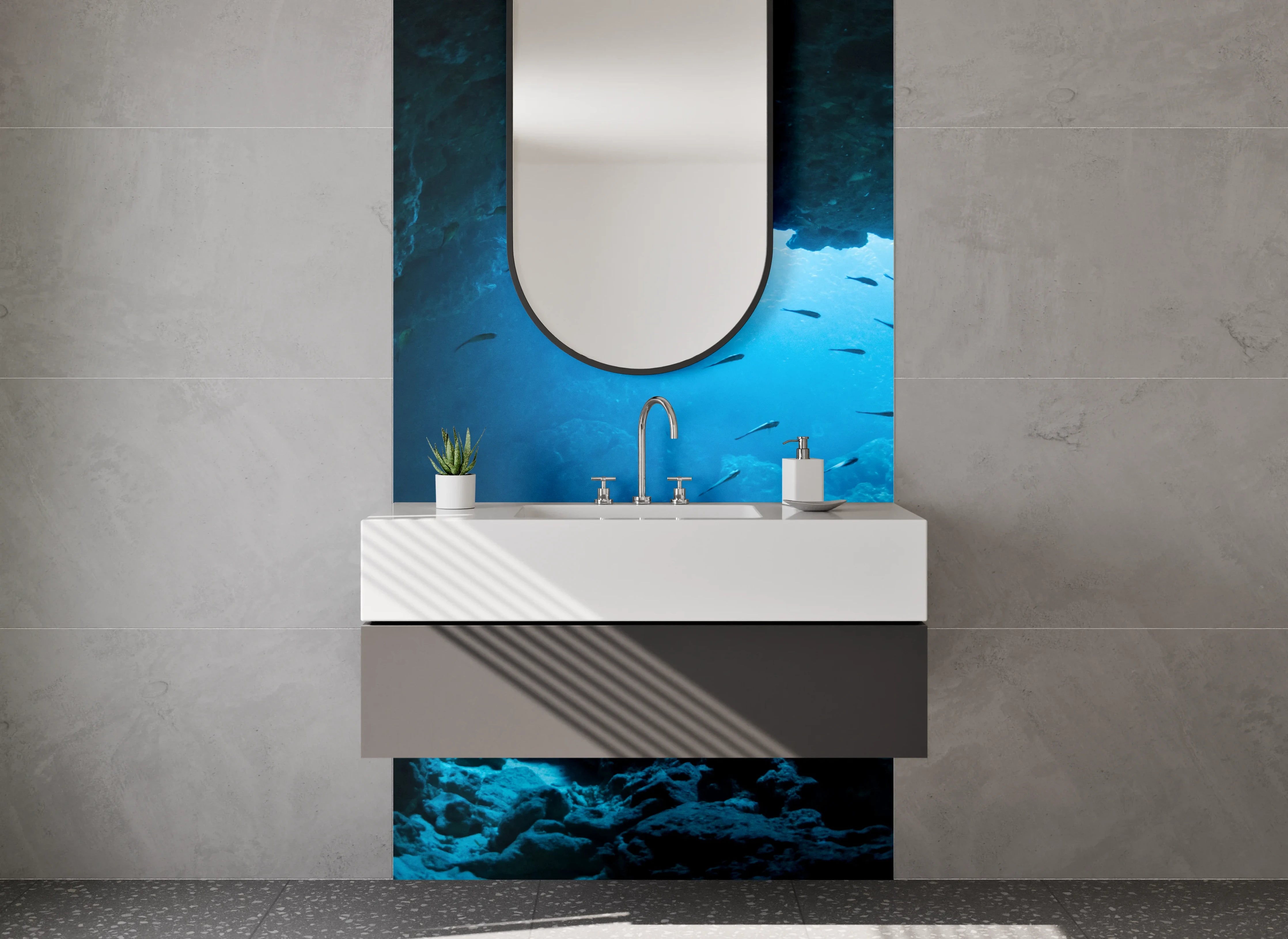 Waschbecken-Rückwand - Unterwasser Höhle mit Lichteinfall