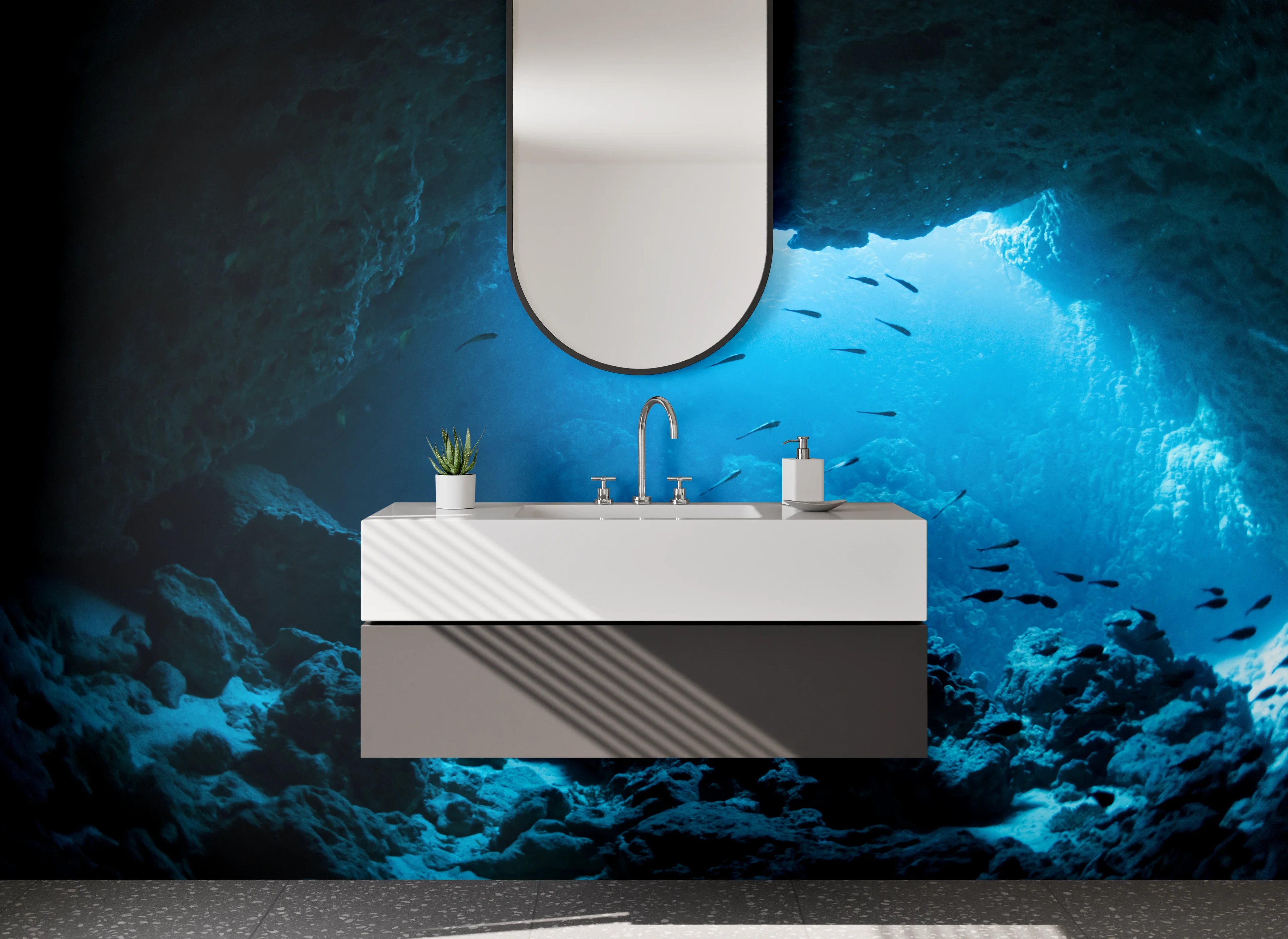 Waschbecken-Rückwand - Unterwasser Höhle mit Lichteinfall