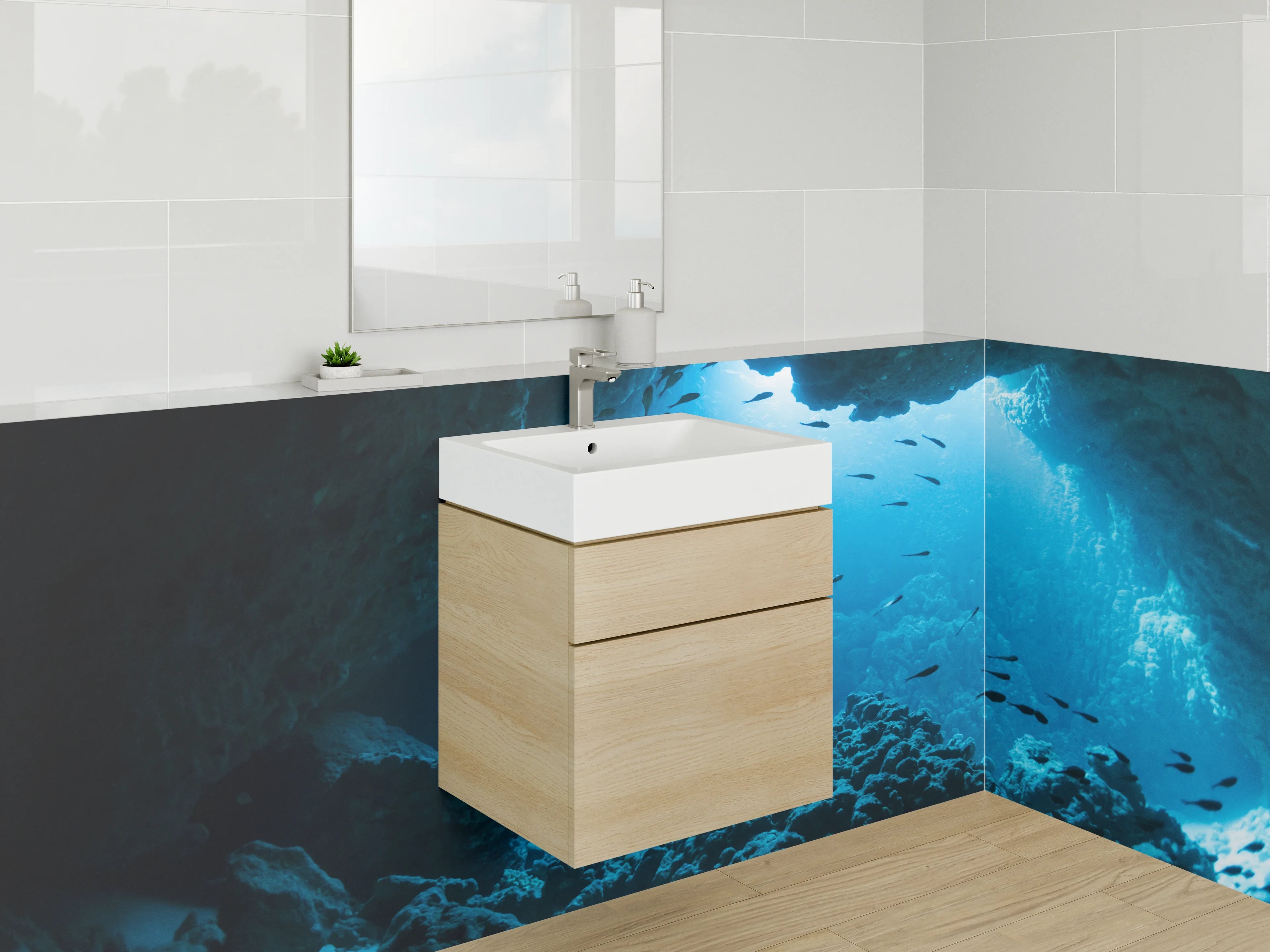 Waschbecken-Rückwand - Unterwasser Höhle mit Lichteinfall