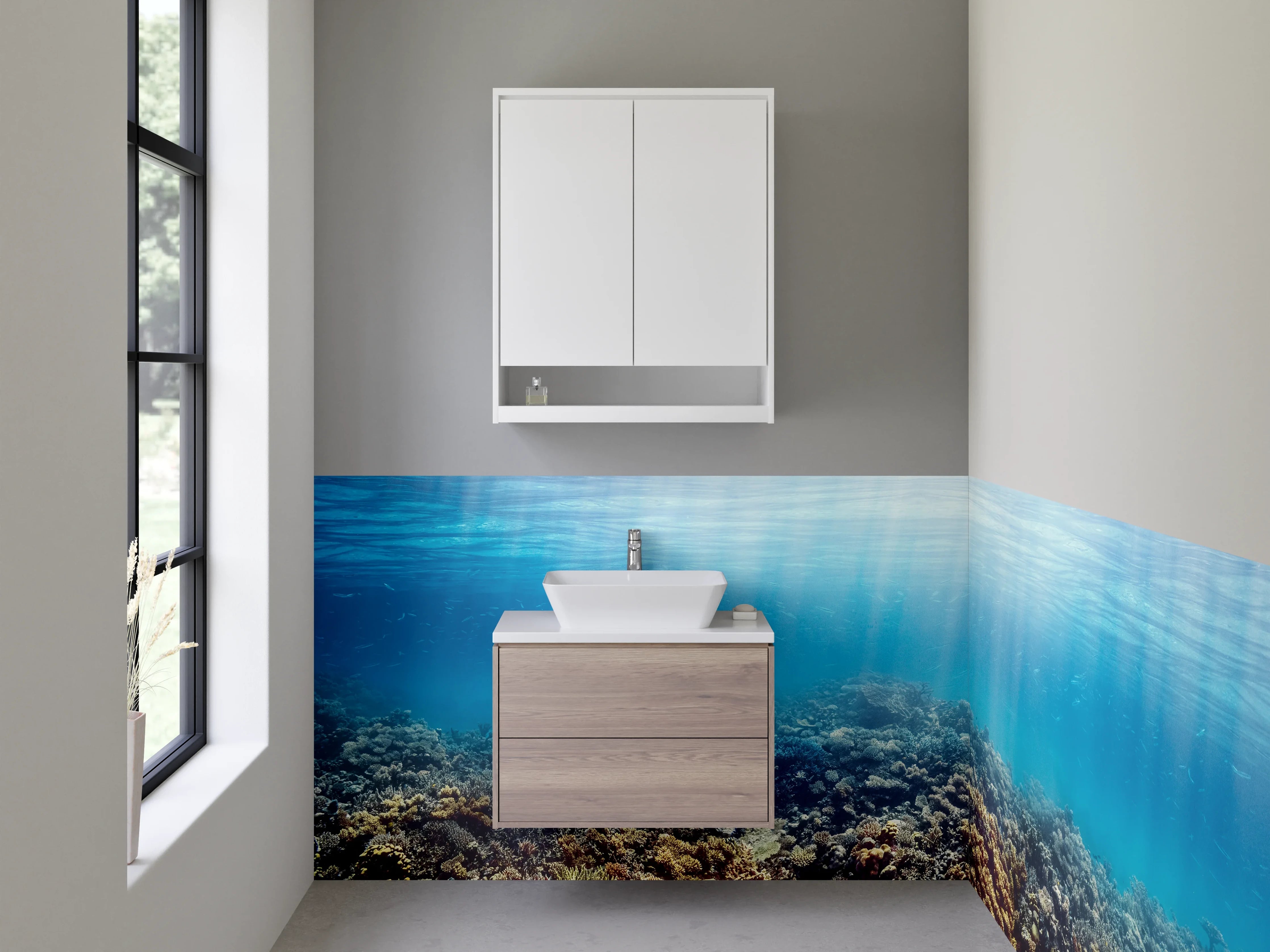 Waschbecken-Rückwand - Unterwasser-Riff in Blau
