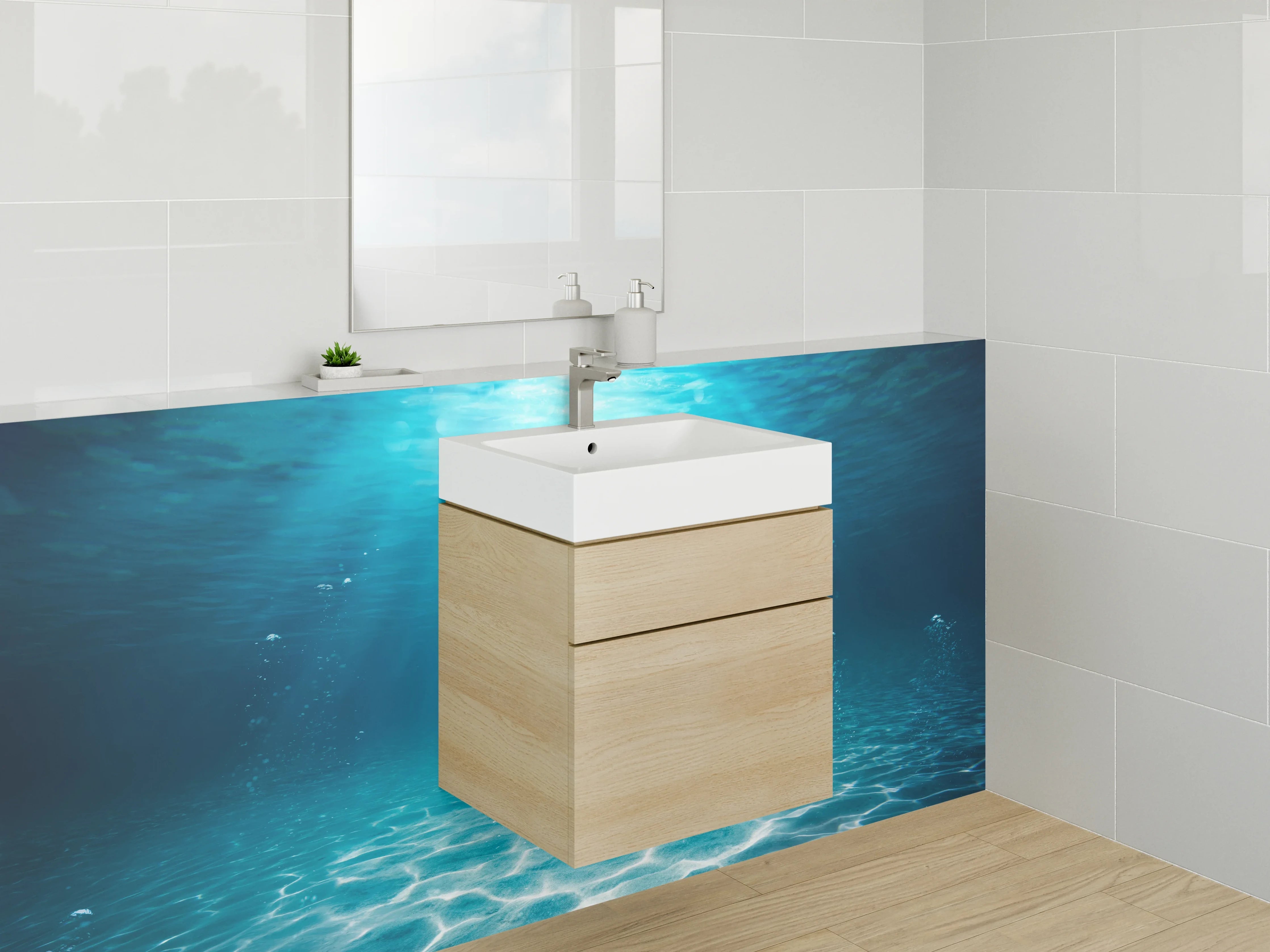 Waschbecken-Rückwand - Unterwasser Sonnenstrahlen – Meeresgrund