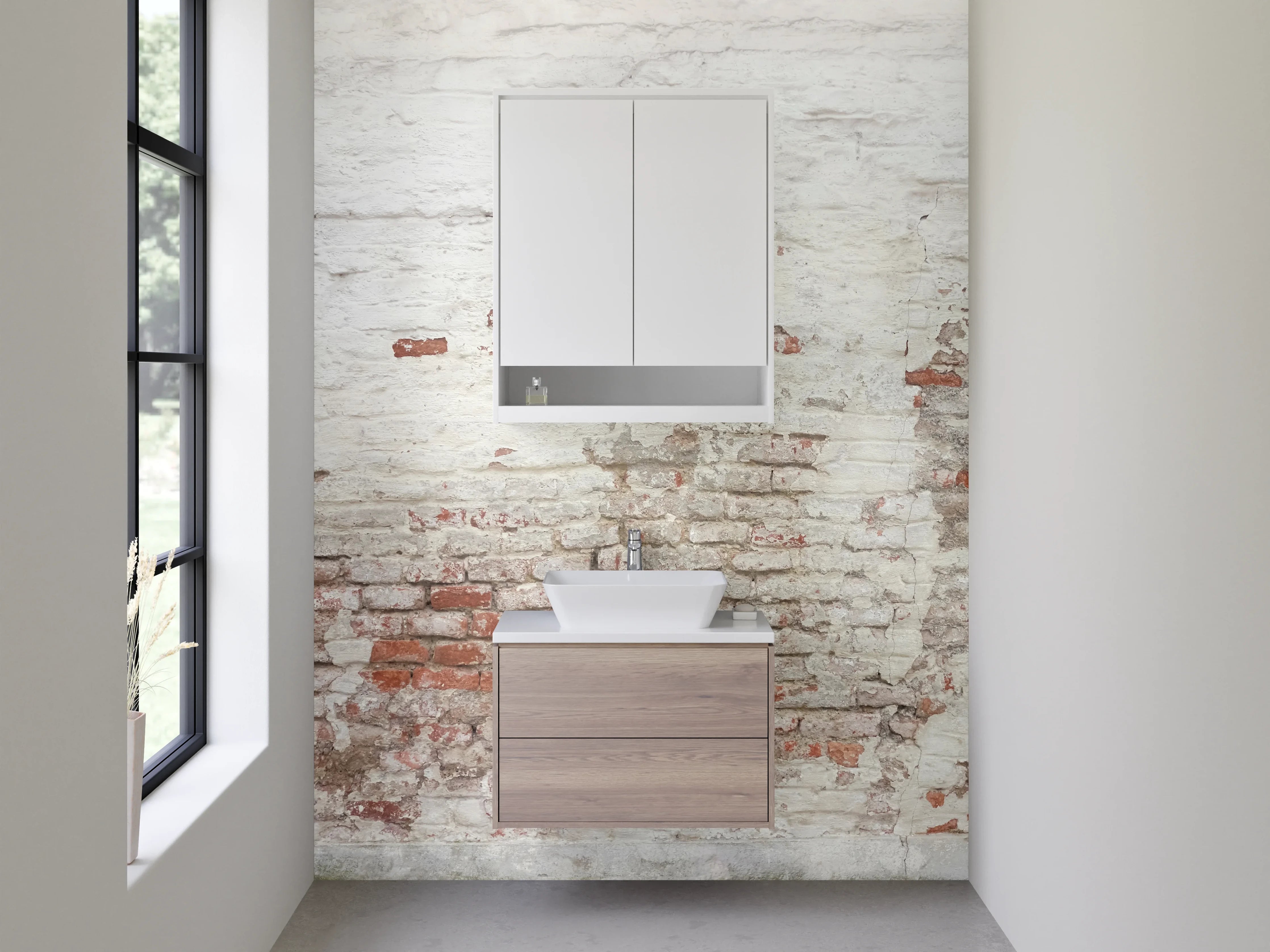 Waschbecken-Rückwand - Vintage Backsteinoptik in Weiß und Rot