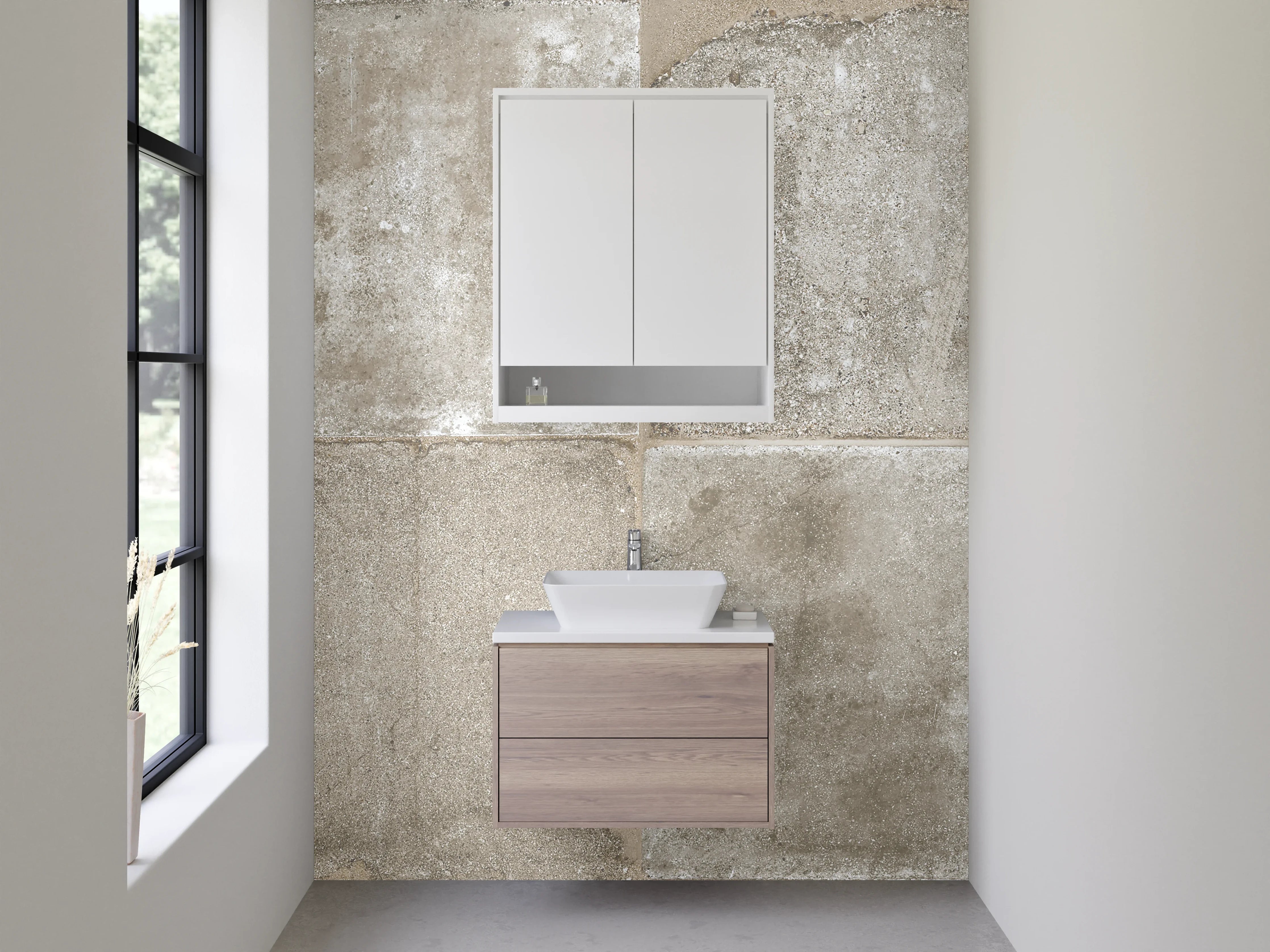 Waschbecken-Rückwand - Vintage Beton Fliesenoptik Weiß-Grau