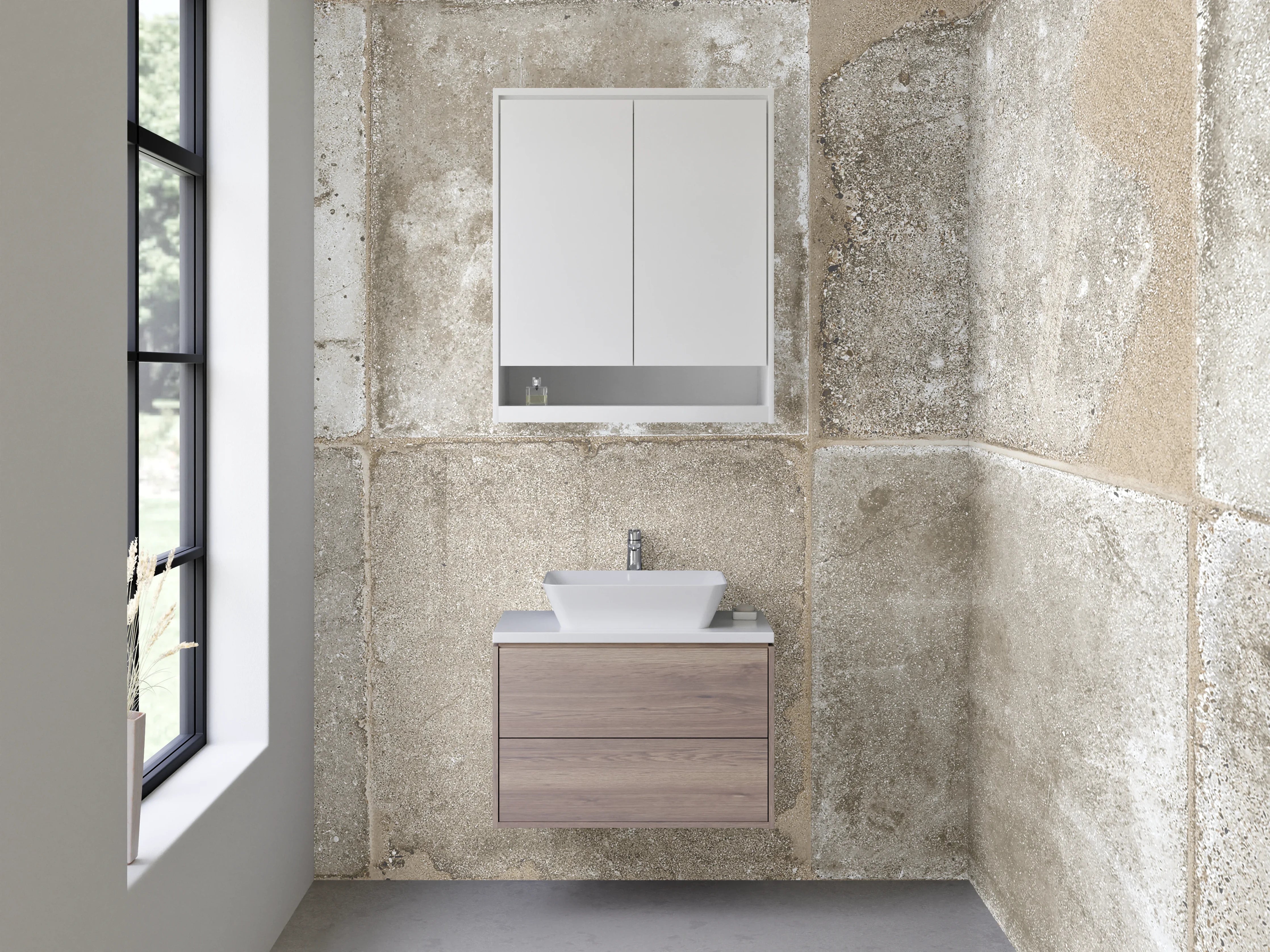 Waschbecken-Rückwand - Vintage Beton Fliesenoptik Weiß-Grau