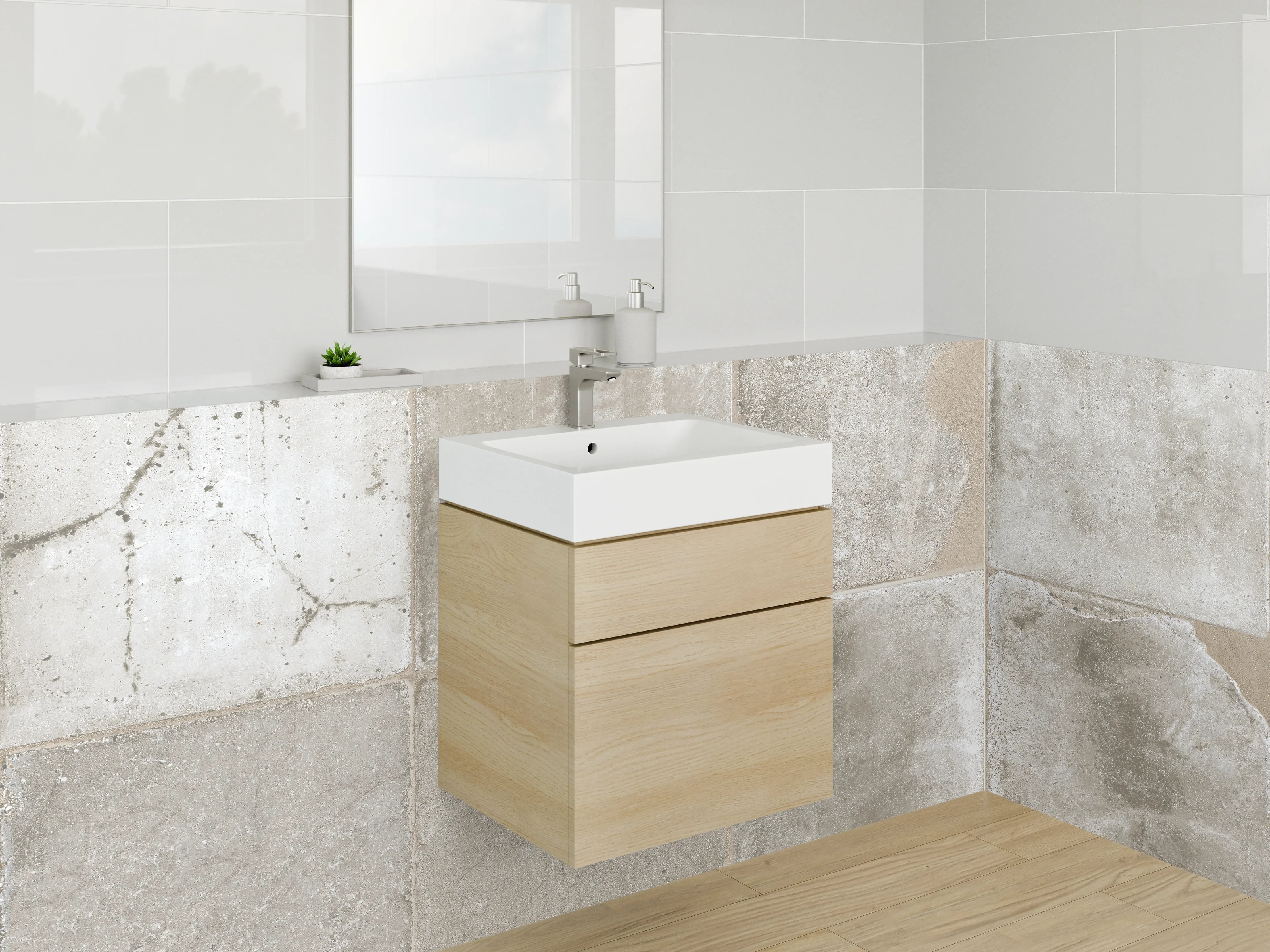 Waschbecken-Rückwand - Vintage Beton Fliesenoptik Weiß-Grau