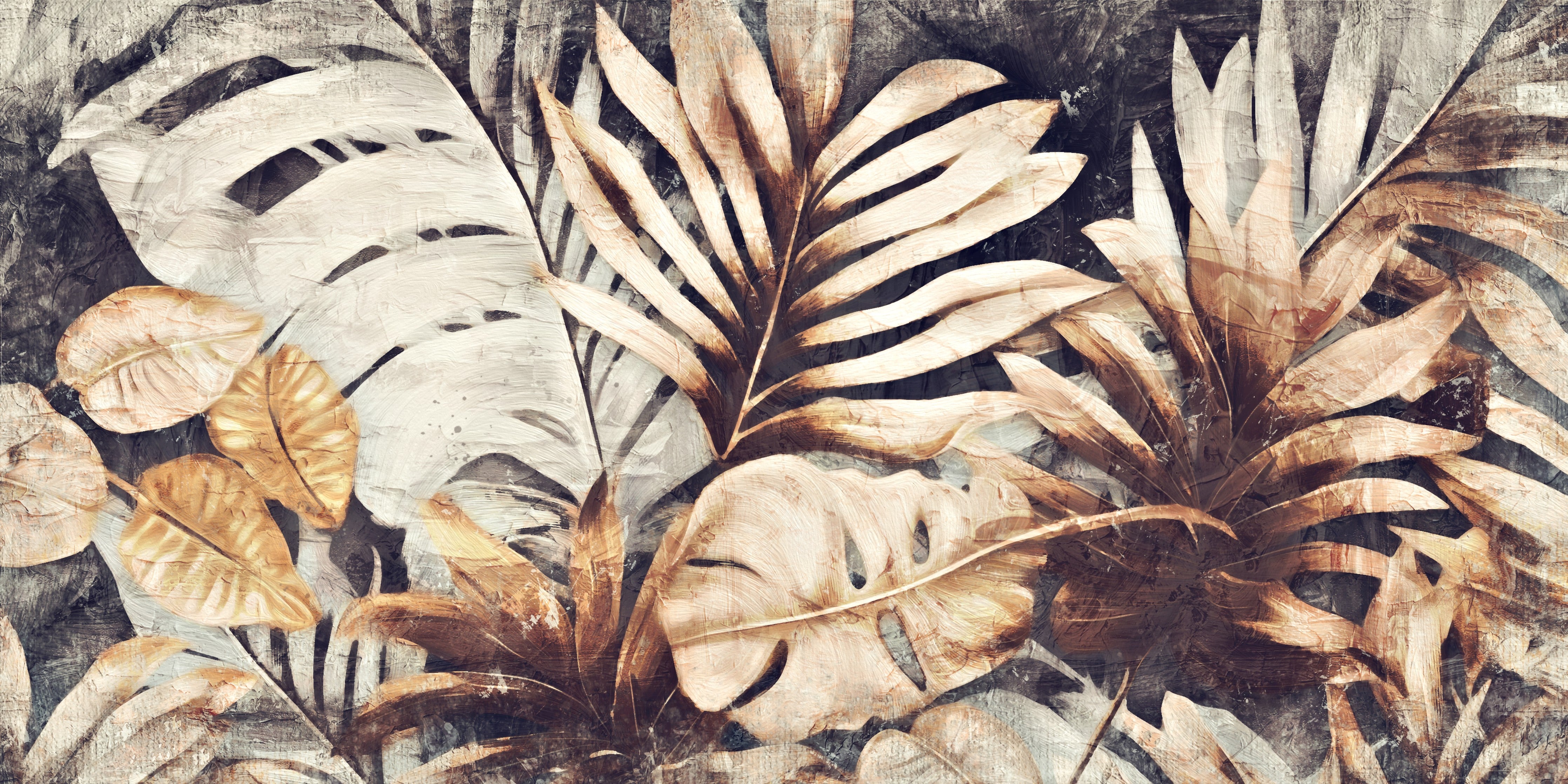 Waschbecken-Rückwand-Vintage Blätter Aquarell Braun Beige