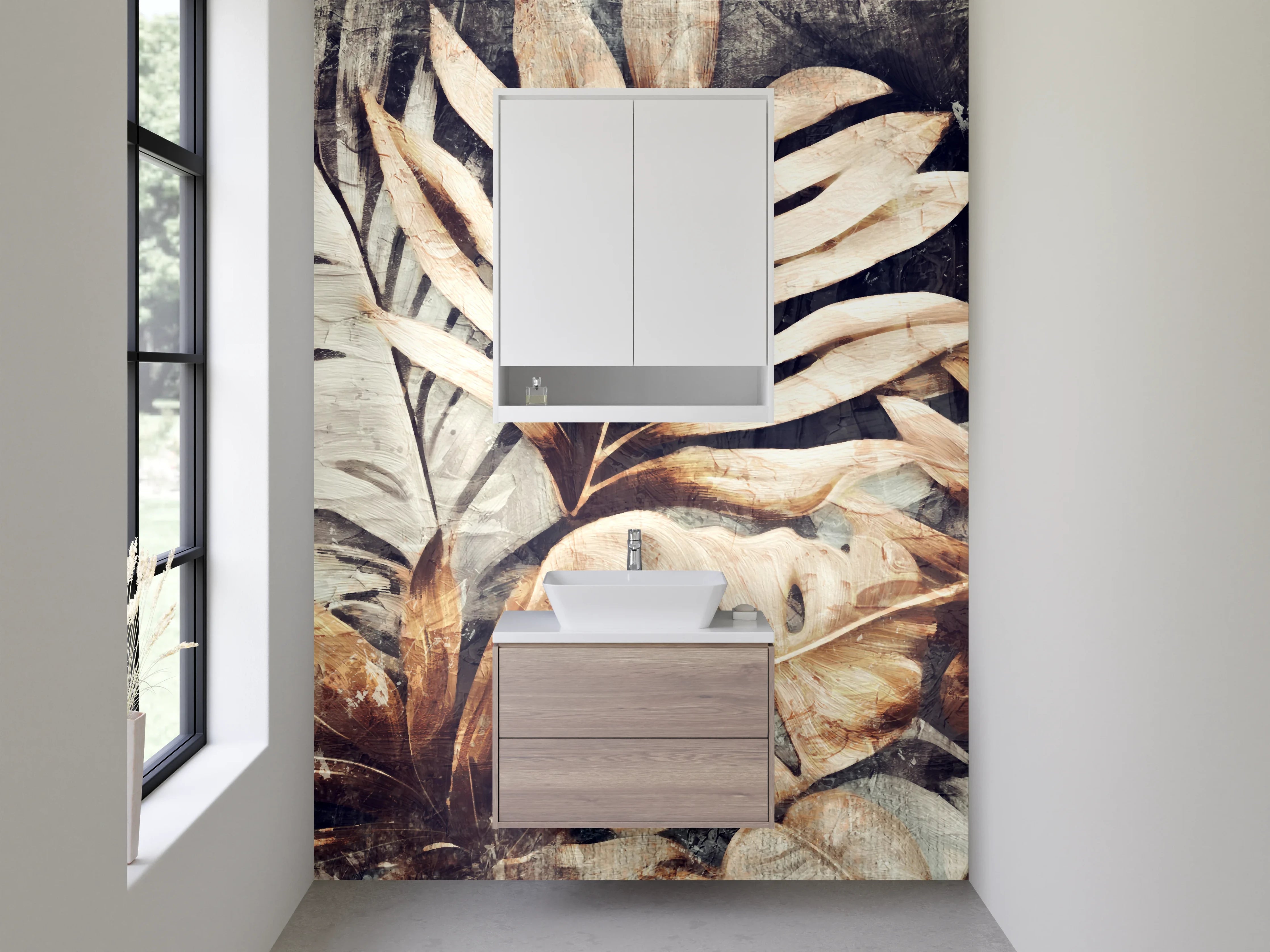 Waschbecken-Rückwand - Vintage Blätter Aquarell Braun Beige