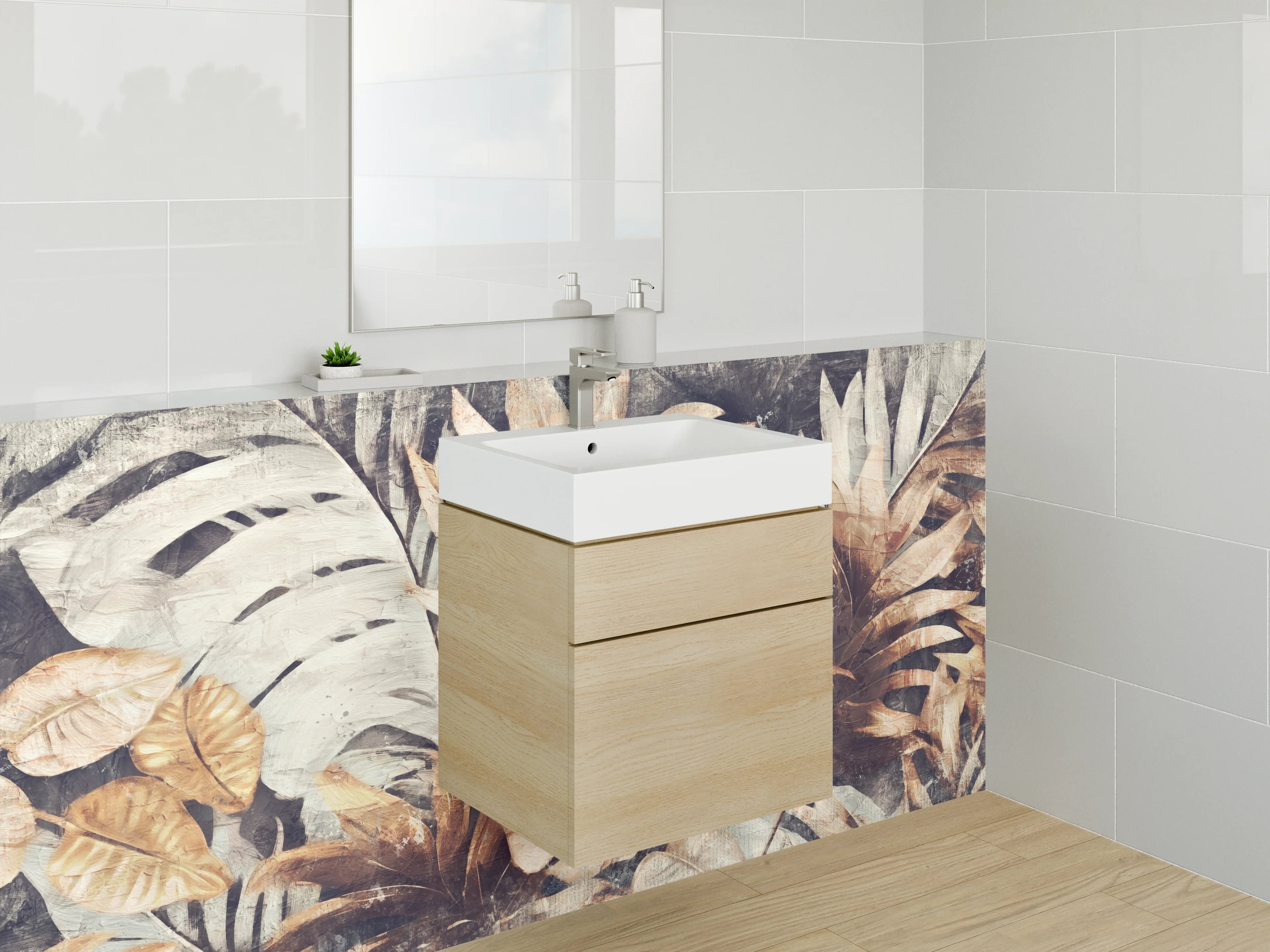 Waschbecken-Rückwand - Vintage Blätter Aquarell Braun Beige