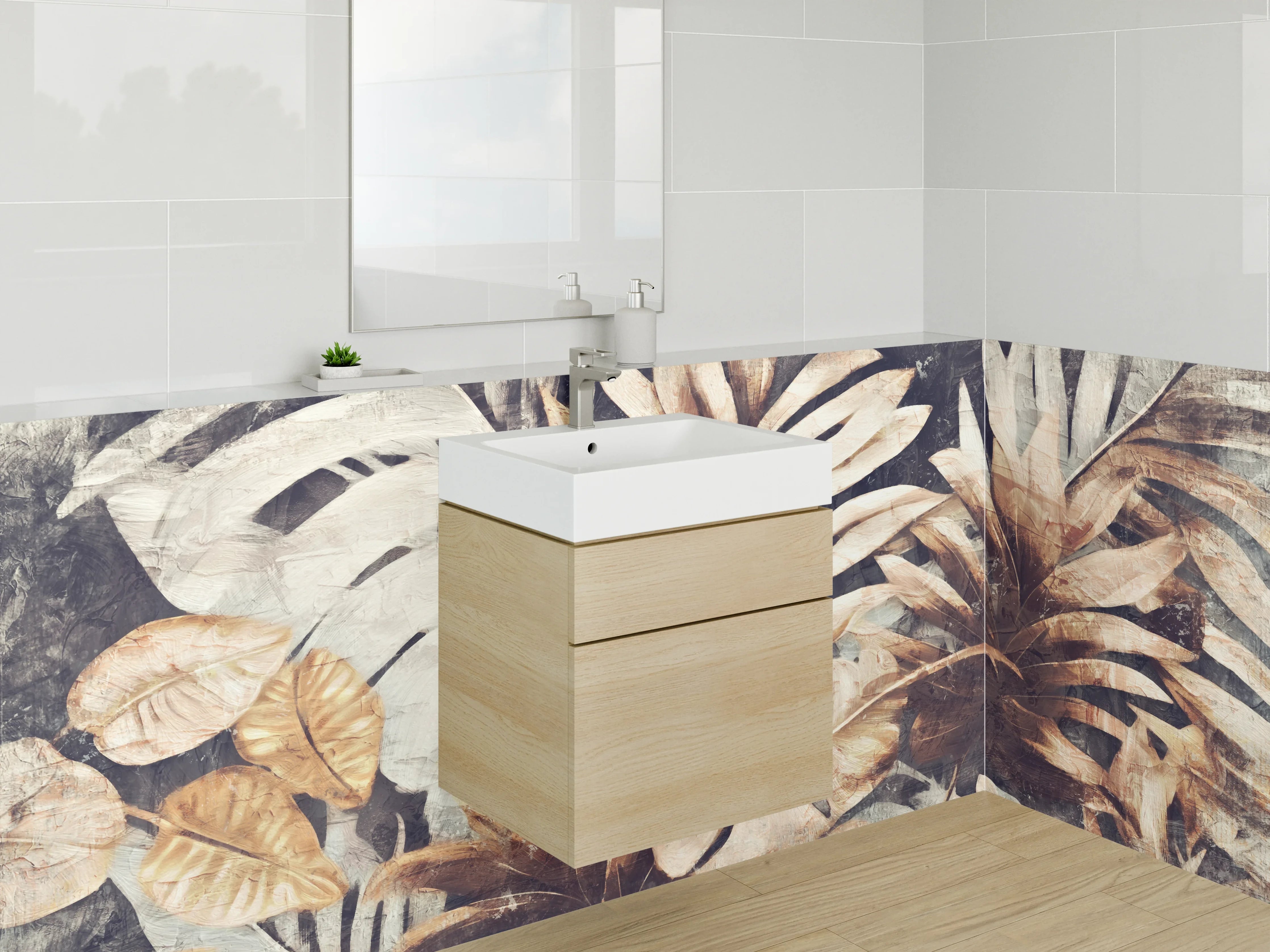Waschbecken-Rückwand - Vintage Blätter Aquarell Braun Beige