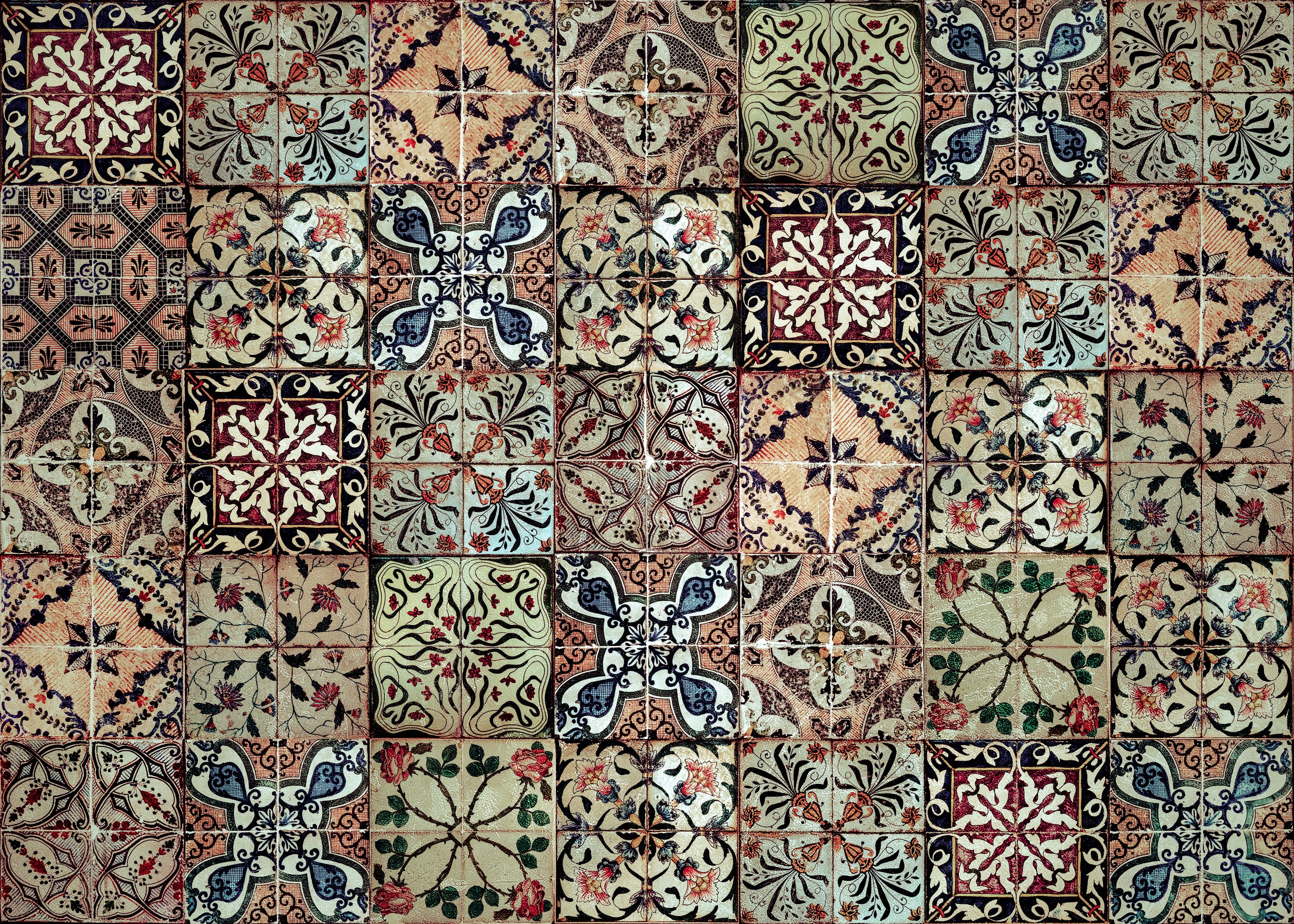 Waschbecken-Rückwand-Vintage Fliesenmuster Bunt Retro