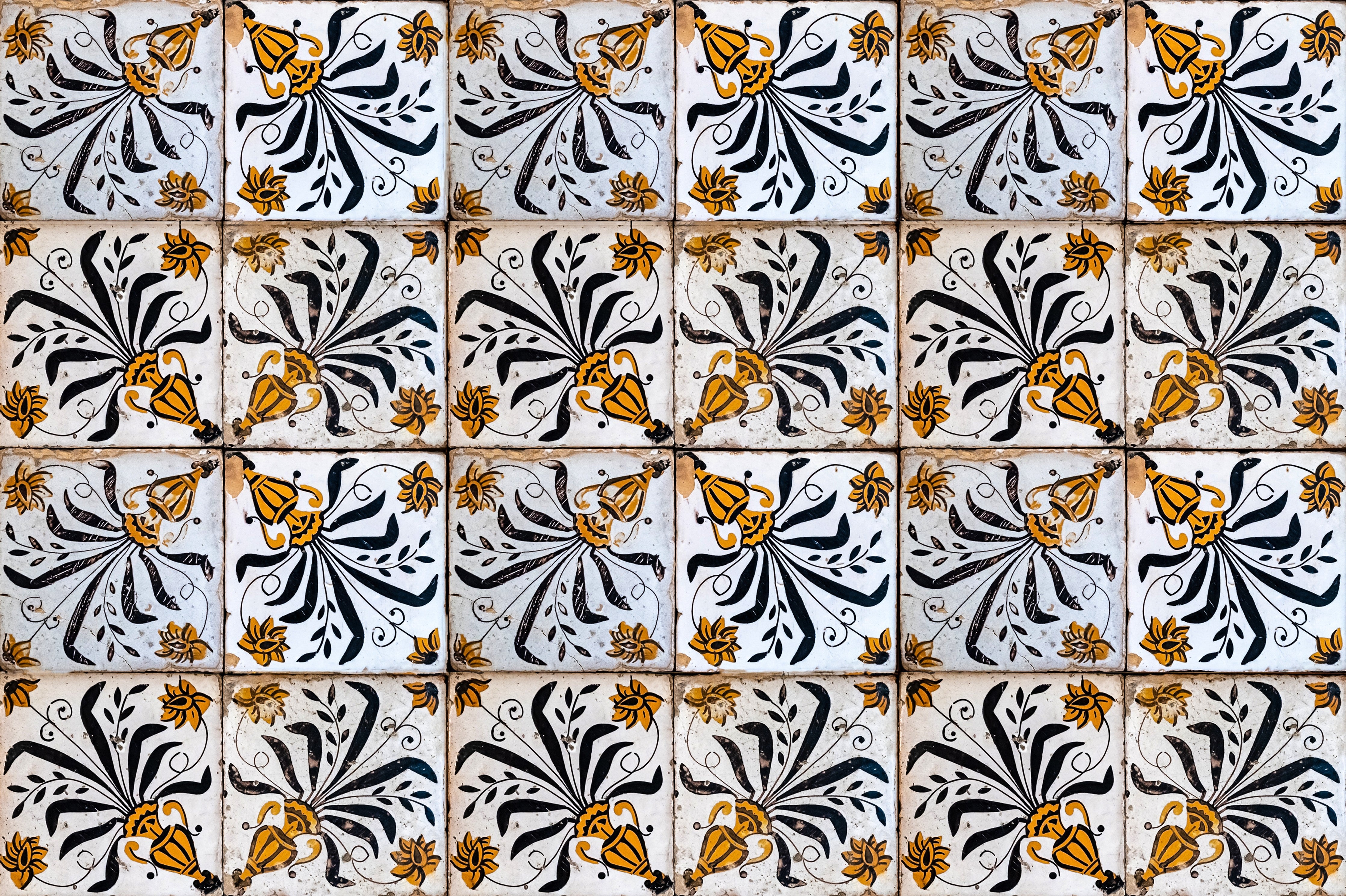 Waschbecken-Rückwand-Vintage Fliesenmuster in Schwarz-Gold