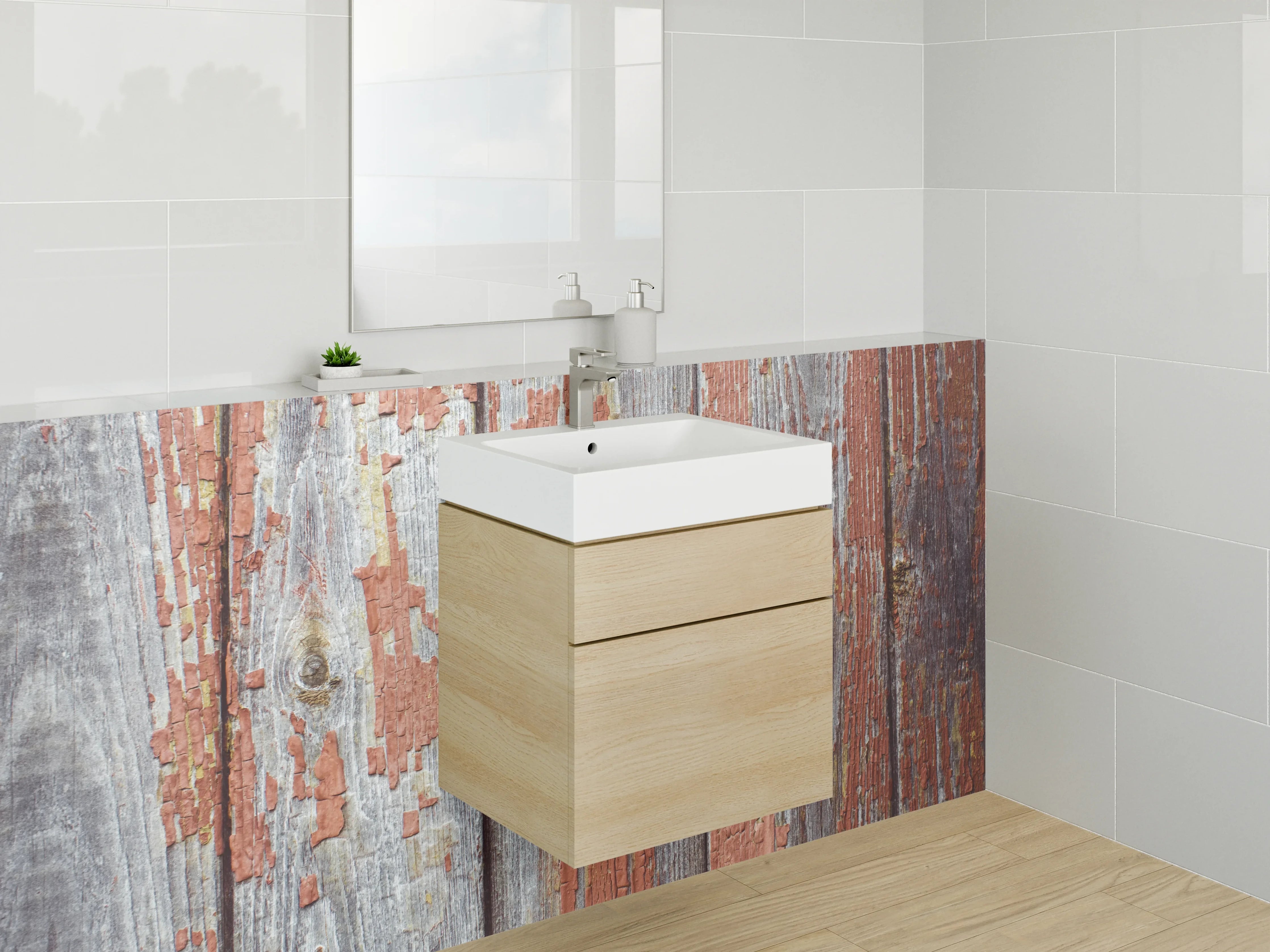 Waschbecken-Rückwand - Vintage Holz mit abgeplatzter Farbe