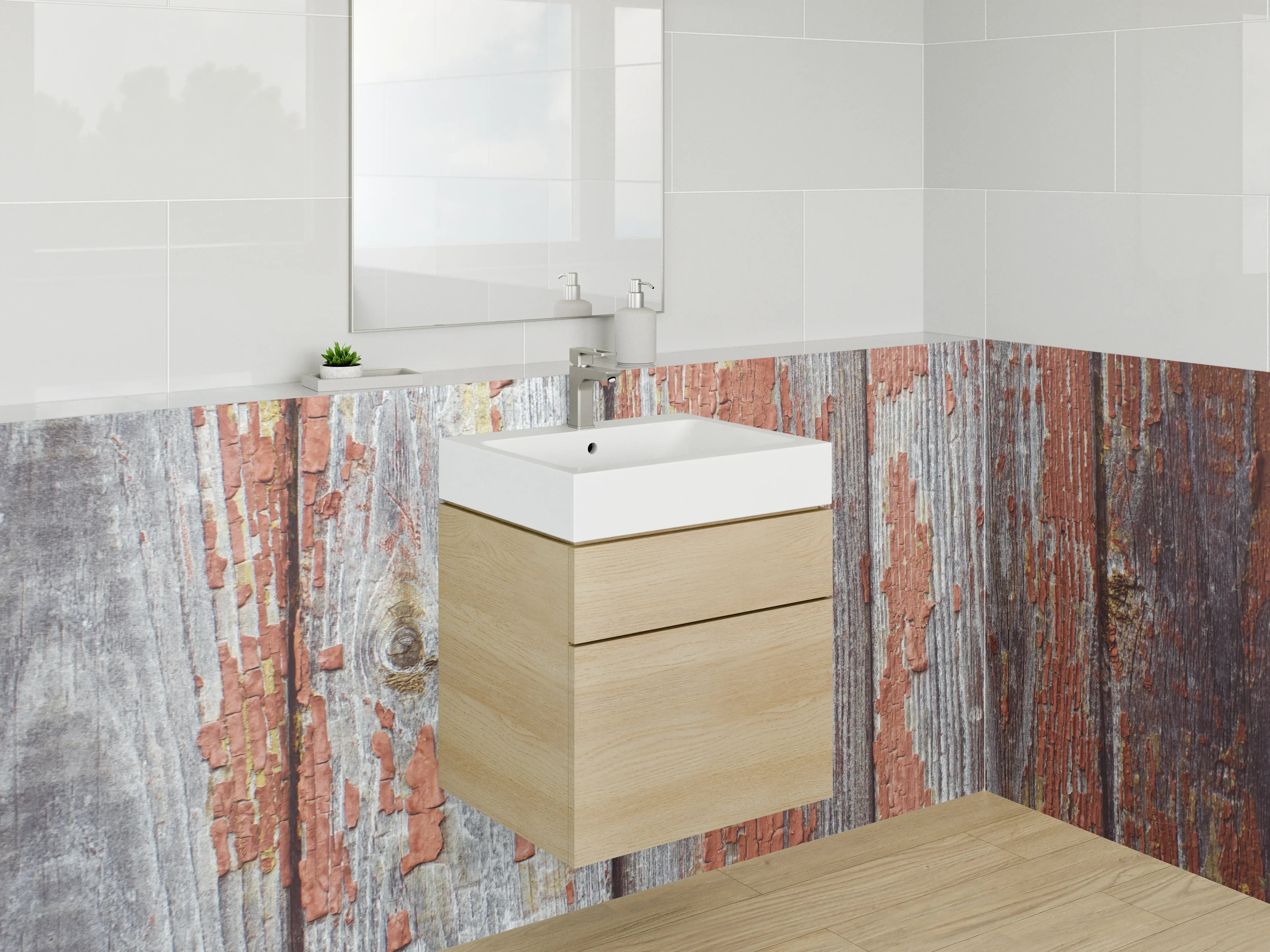 Waschbecken-Rückwand - Vintage Holz mit abgeplatzter Farbe