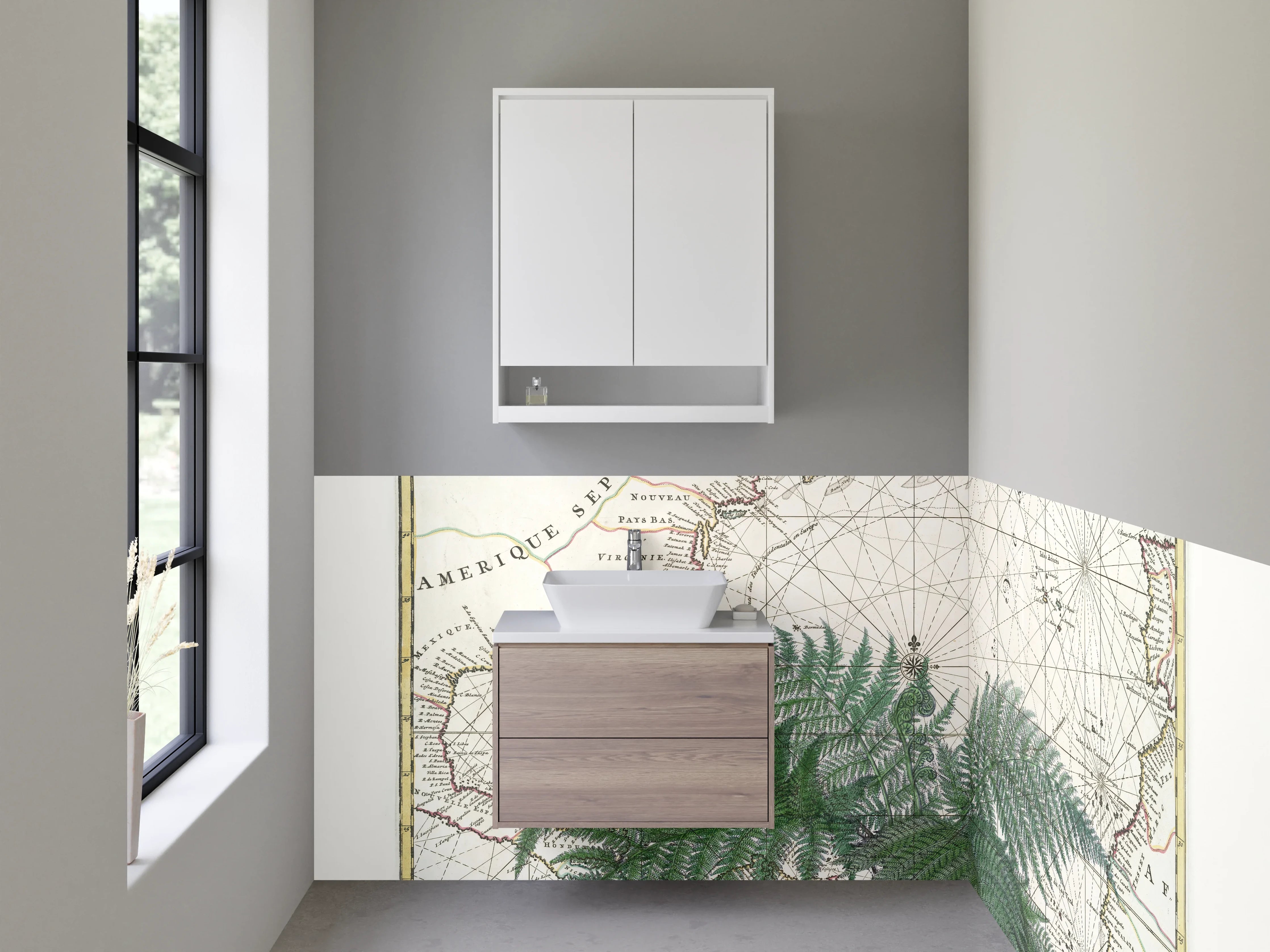 Waschbecken-Rückwand - Vintage Karte mit Farn – Naturdekor