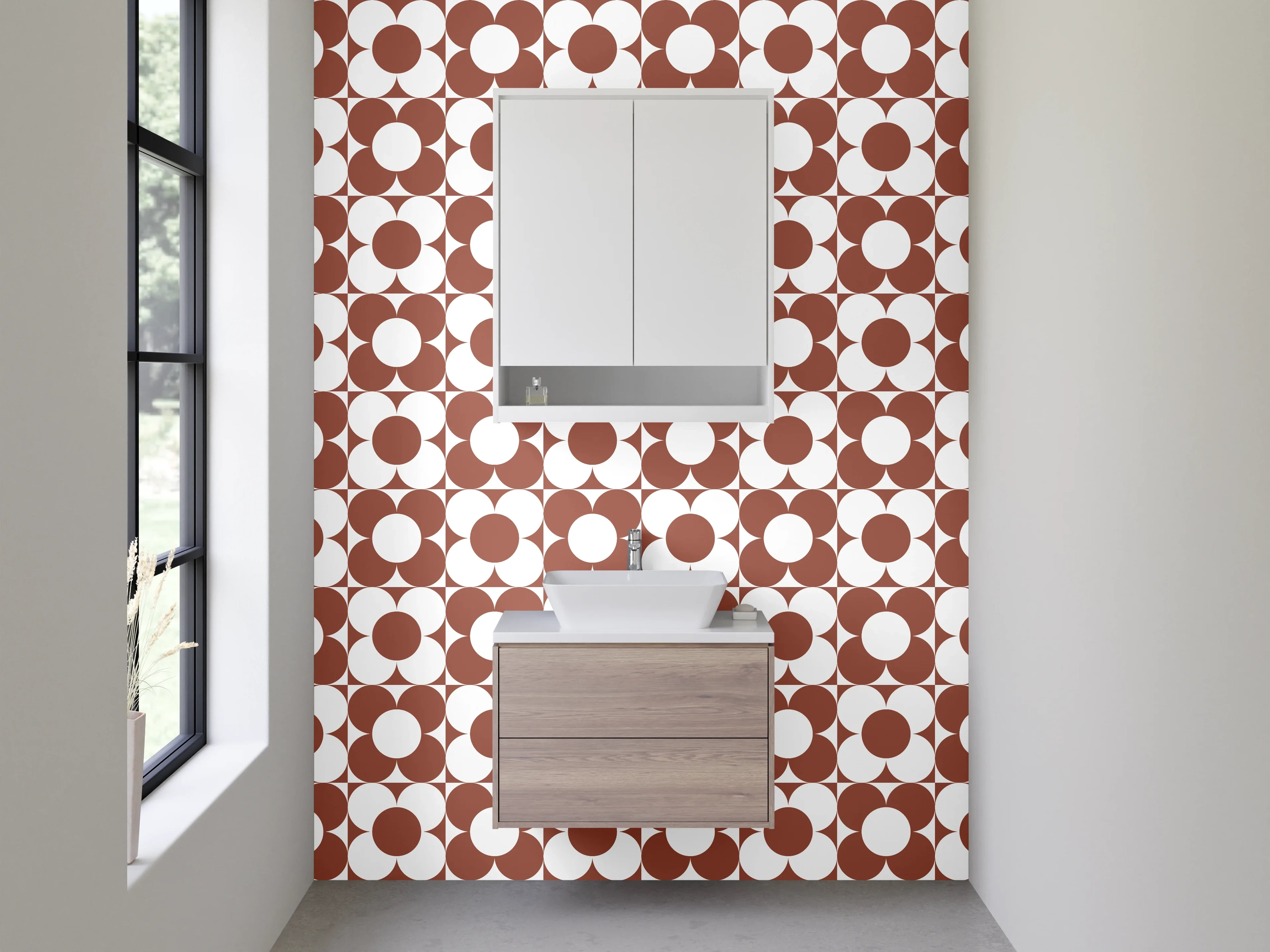 Waschbecken-Rückwand - Vintage Kreismix Braun Grau Weiß