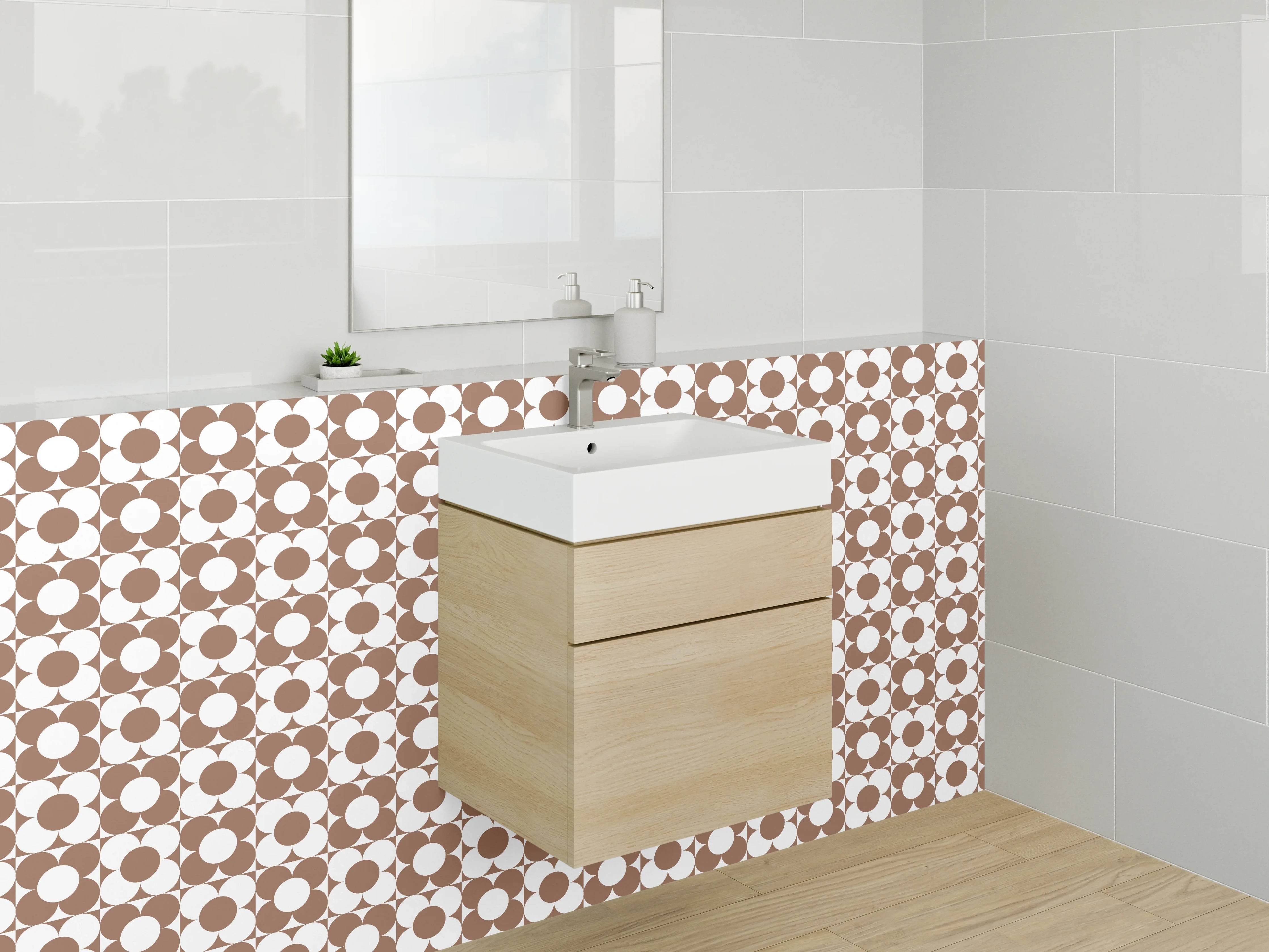 Waschbecken-Rückwand - Vintage Kreismuster Braun Grauweiß
