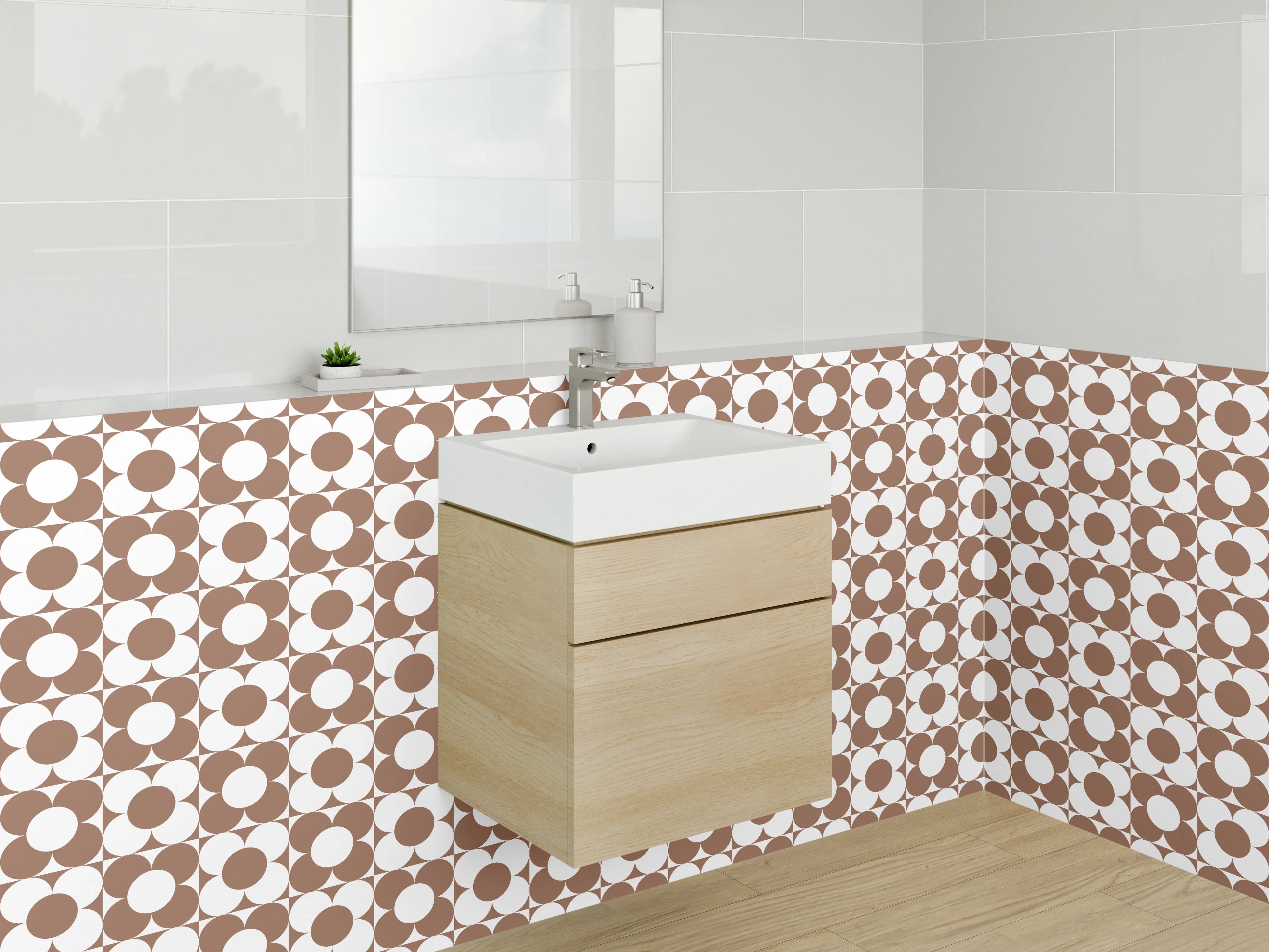 Waschbecken-Rückwand - Vintage Kreismuster Braun Grauweiß