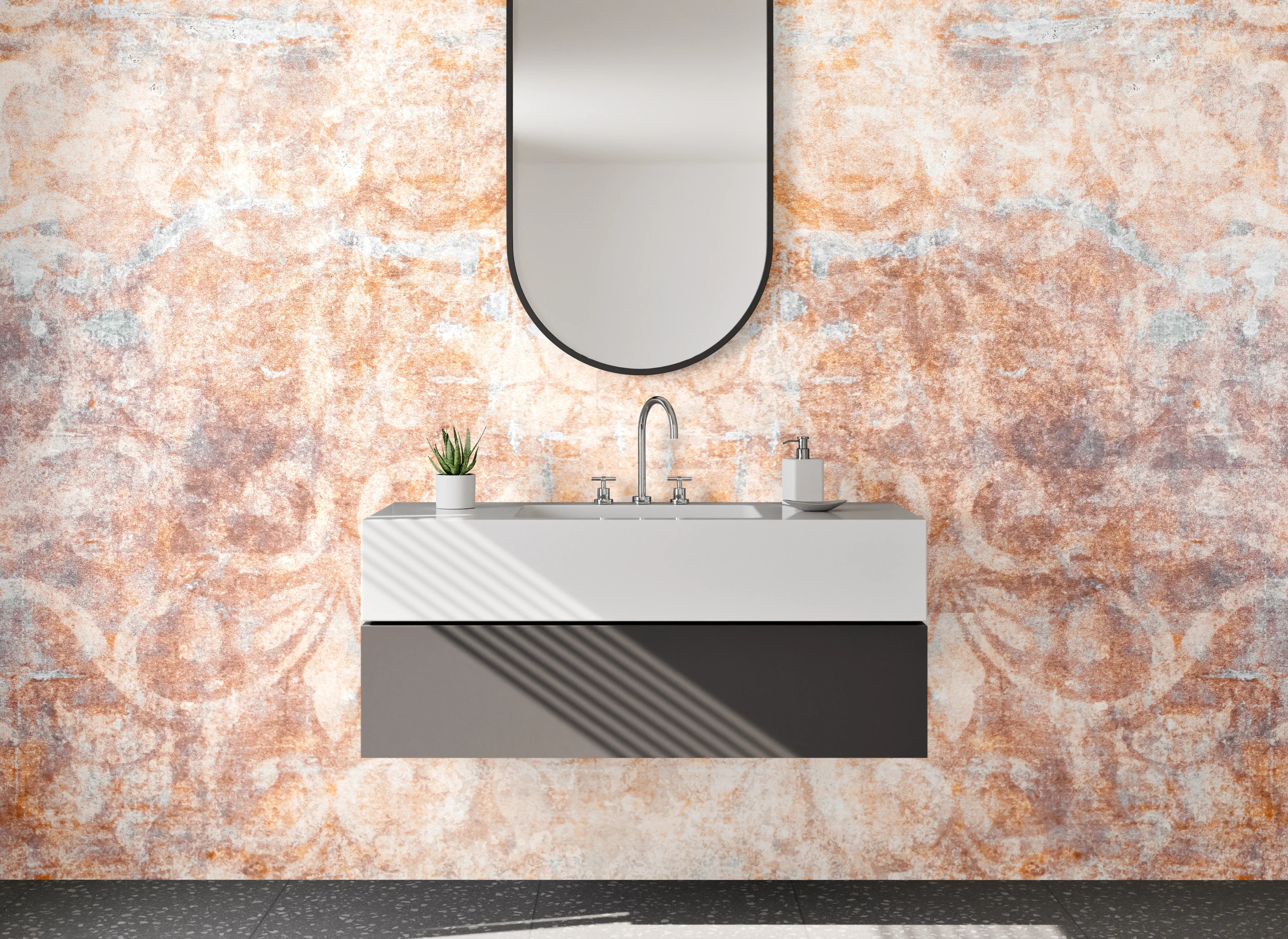 Waschbecken-Rückwand - Vintage-Kunstdruck mit Pastellfarben
