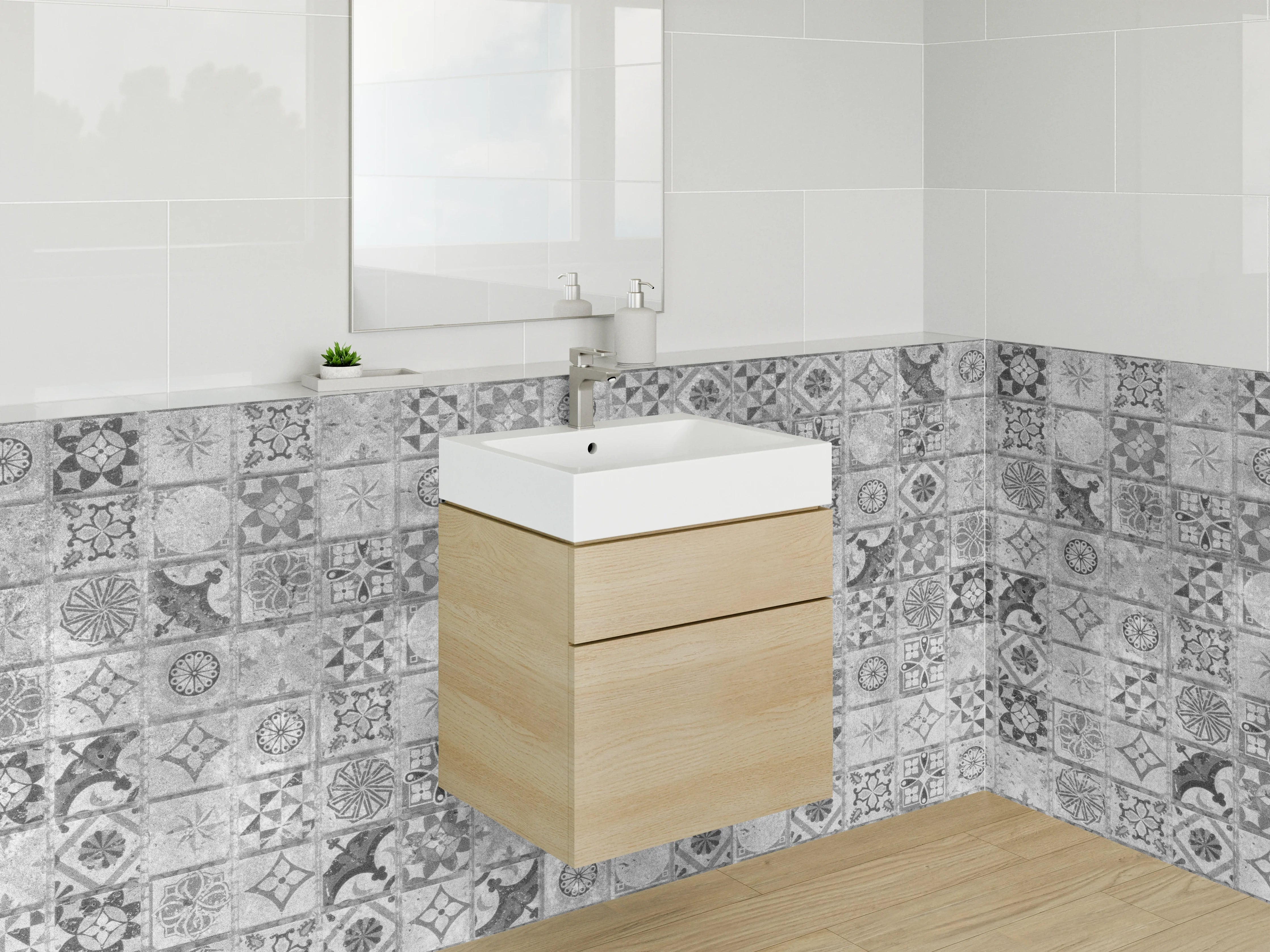 Waschbecken-Rückwand - Vintage Mosaik Fliesen Schwarz-Weiß