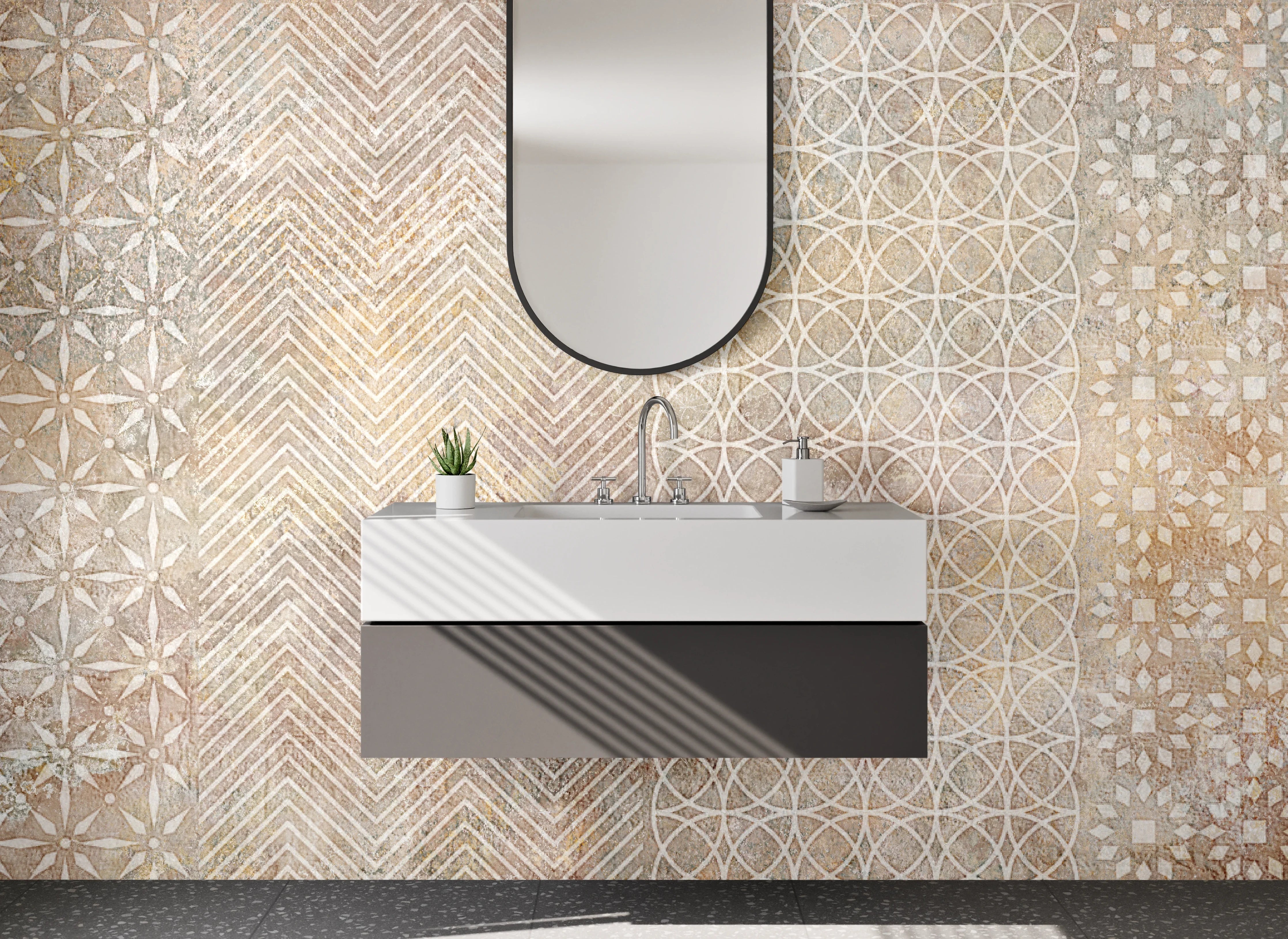 Waschbecken-Rückwand - Vintage Mosaik Muster Fliesenoptik