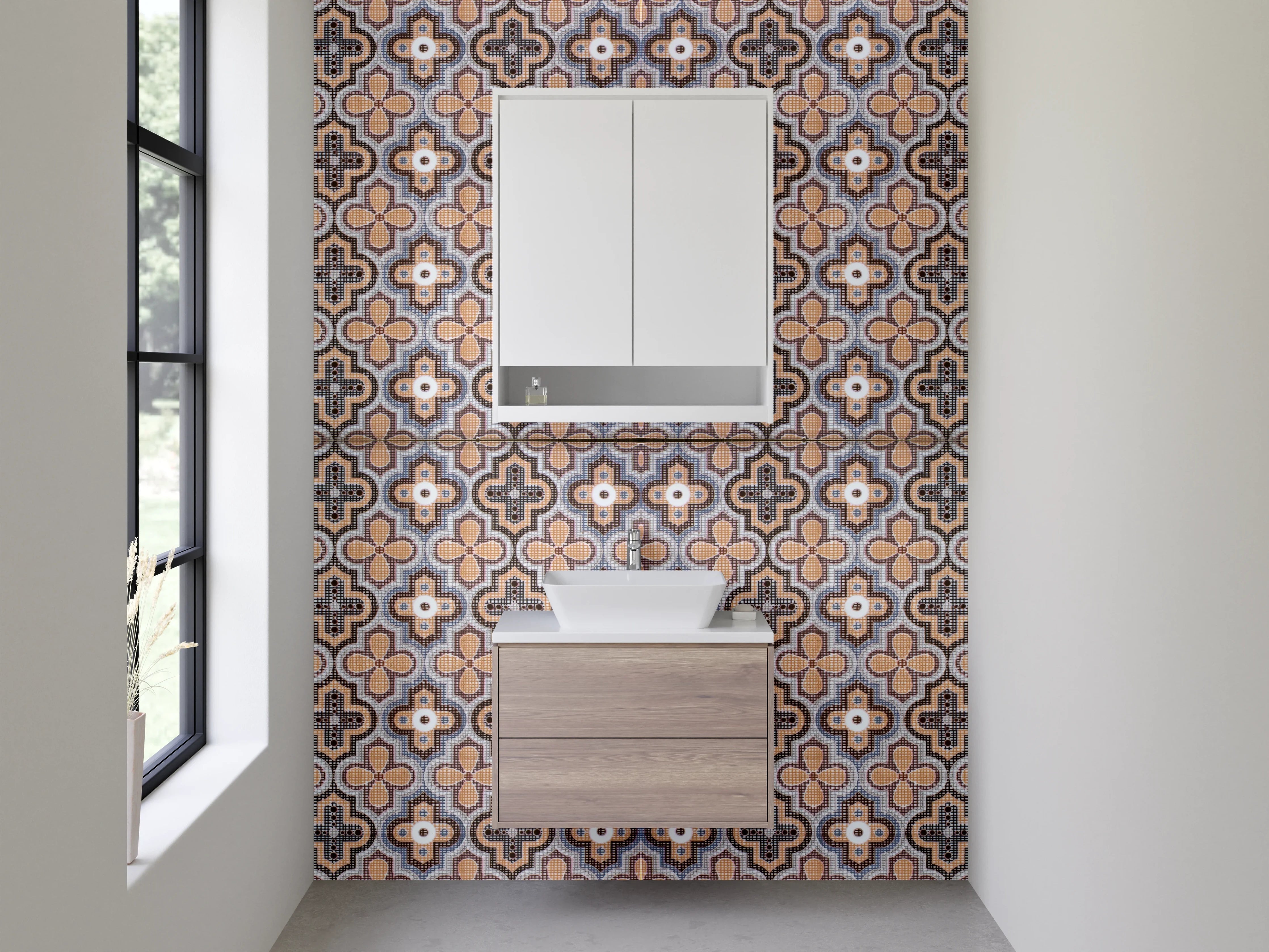 Waschbecken-Rückwand - Vintage Mosaikfliesen Braun Beige Grau Weiß