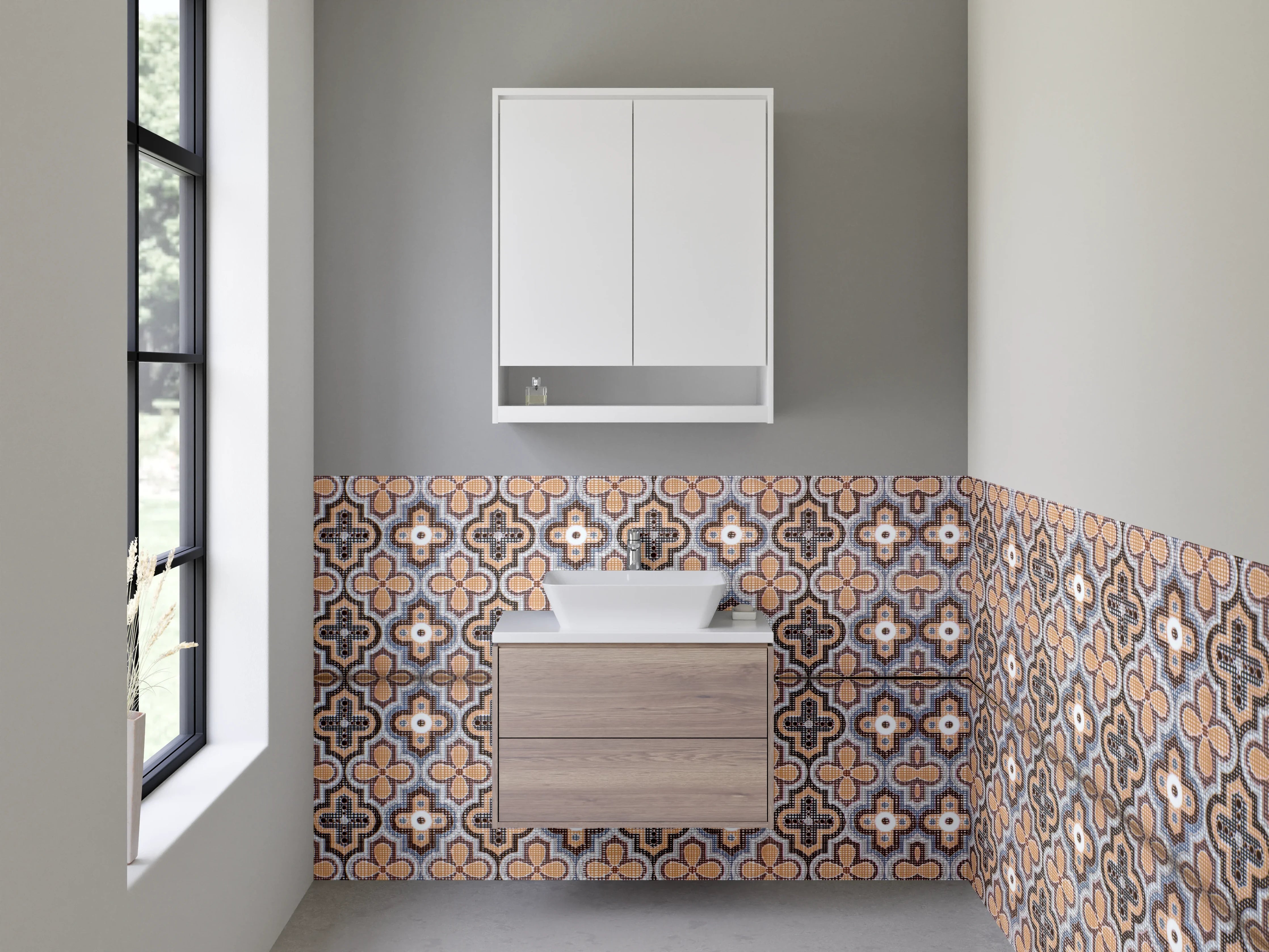 Waschbecken-Rückwand - Vintage Mosaikfliesen Braun Beige Grau Weiß