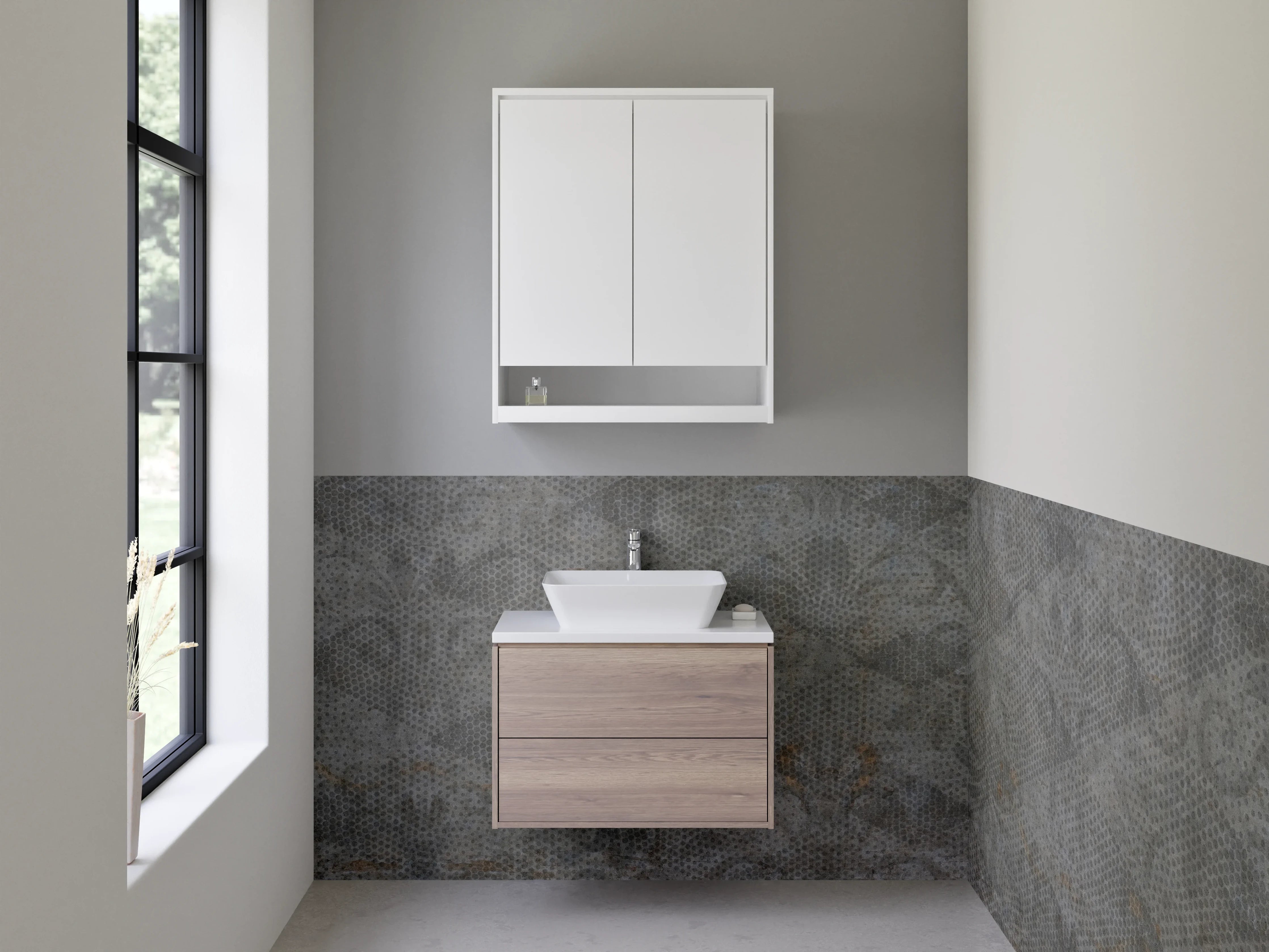 Waschbecken-Rückwand - Vintage Ornament Grau Tapete