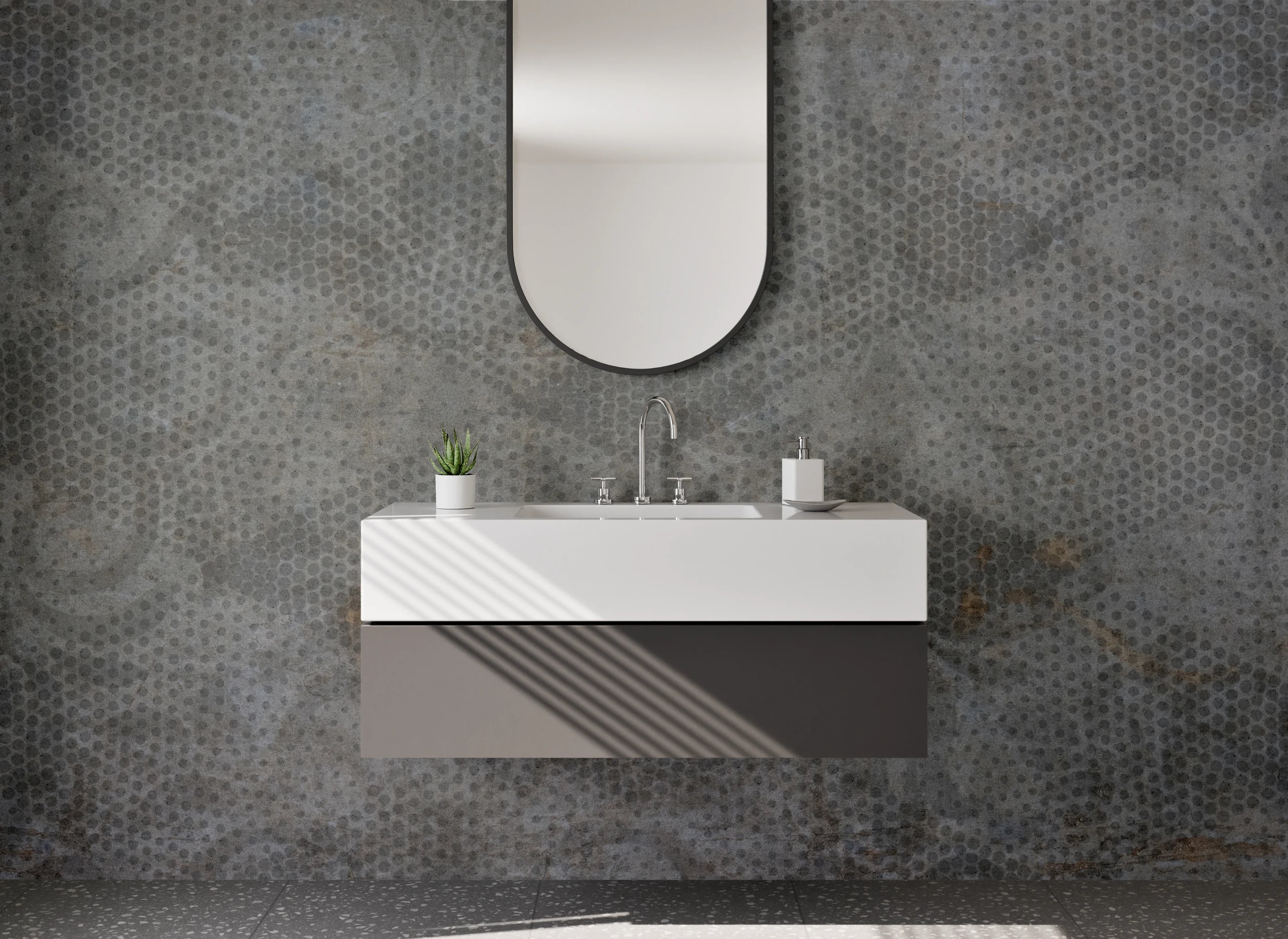 Waschbecken-Rückwand - Vintage Ornament Grau Tapete