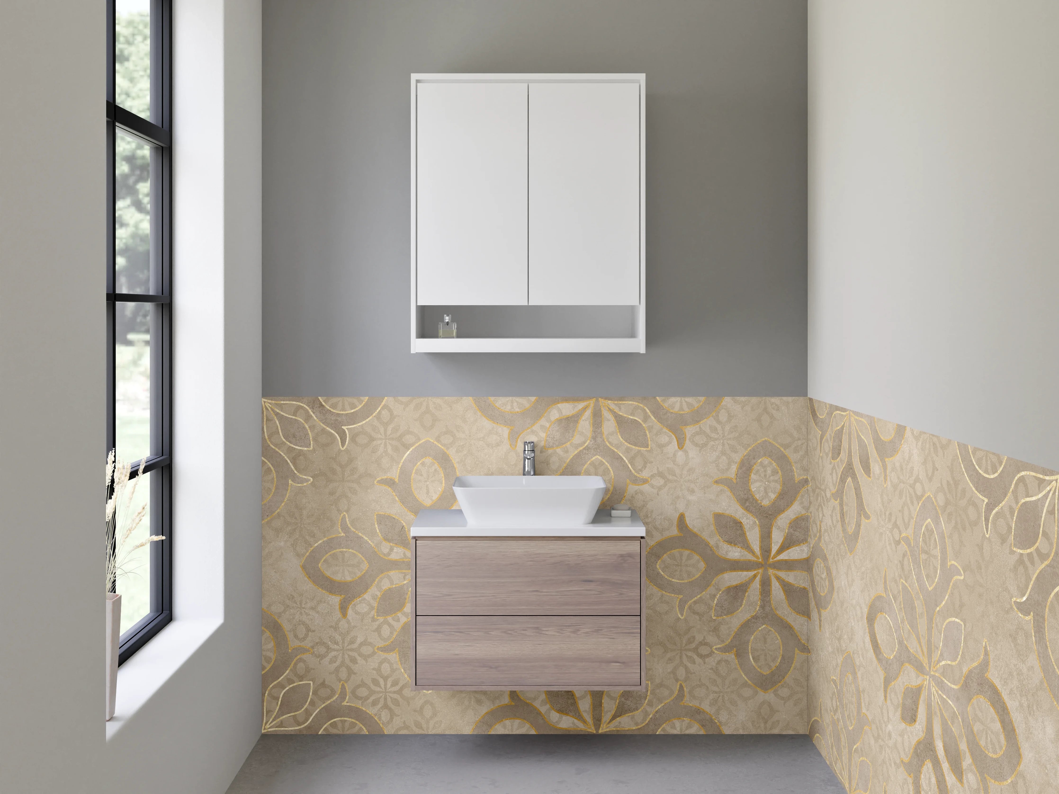 Waschbecken-Rückwand - Vintage Ornament Muster Braun Beige