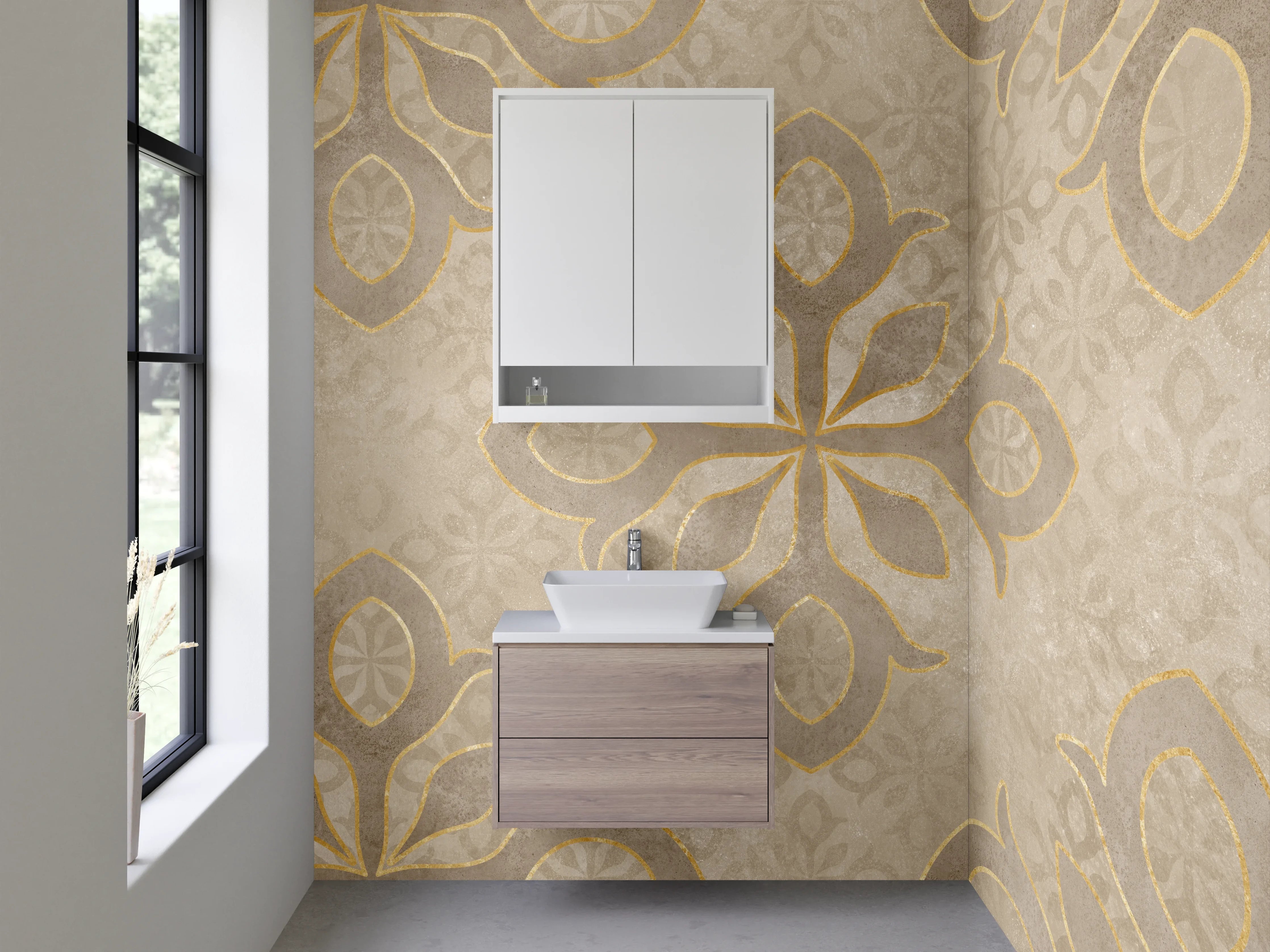 Waschbecken-Rückwand - Vintage Ornament Muster Braun Beige