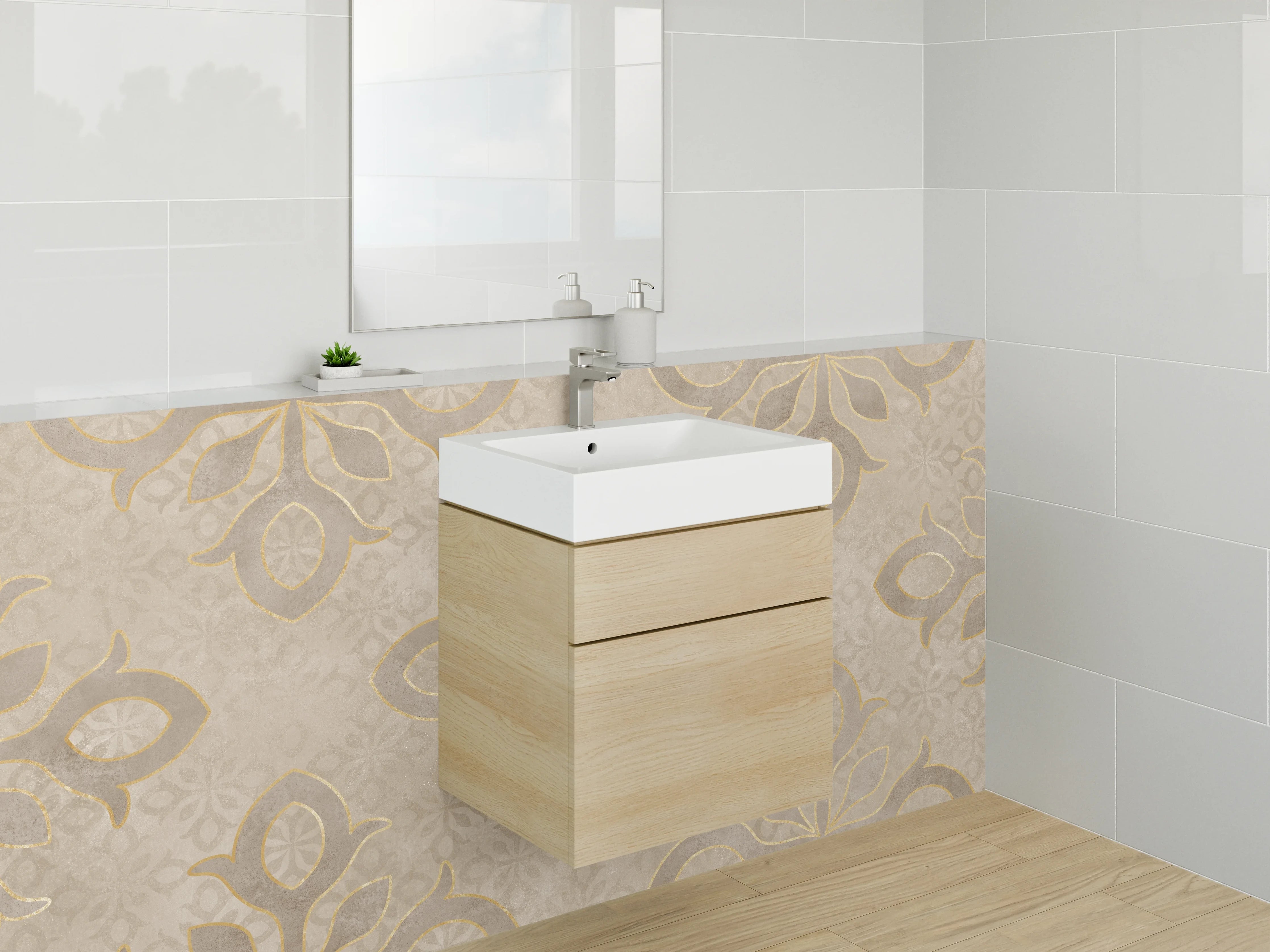 Waschbecken-Rückwand - Vintage Ornament Muster Braun Beige