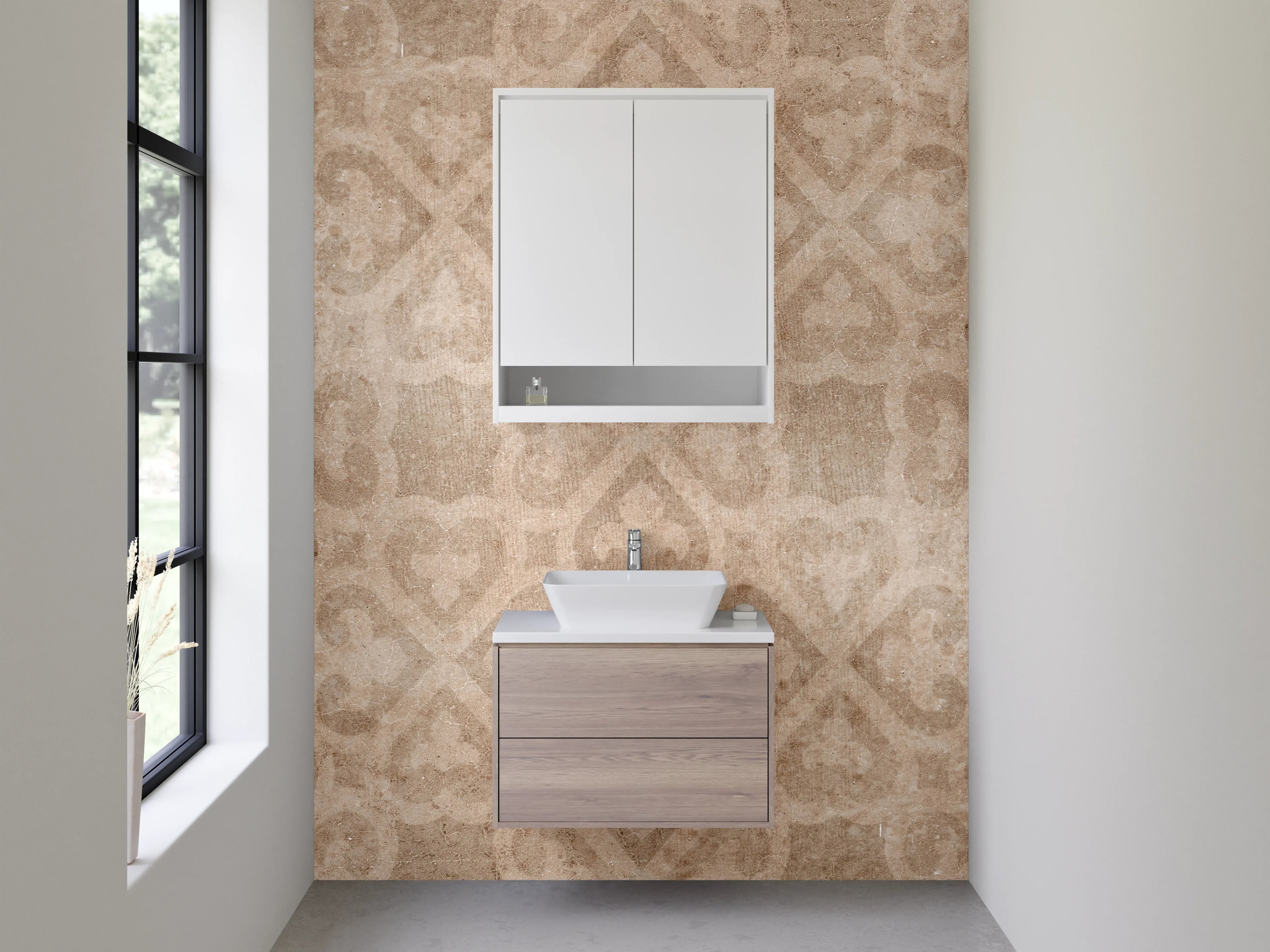 Waschbecken-Rückwand - Vintage Ornamentmuster Beige Braun