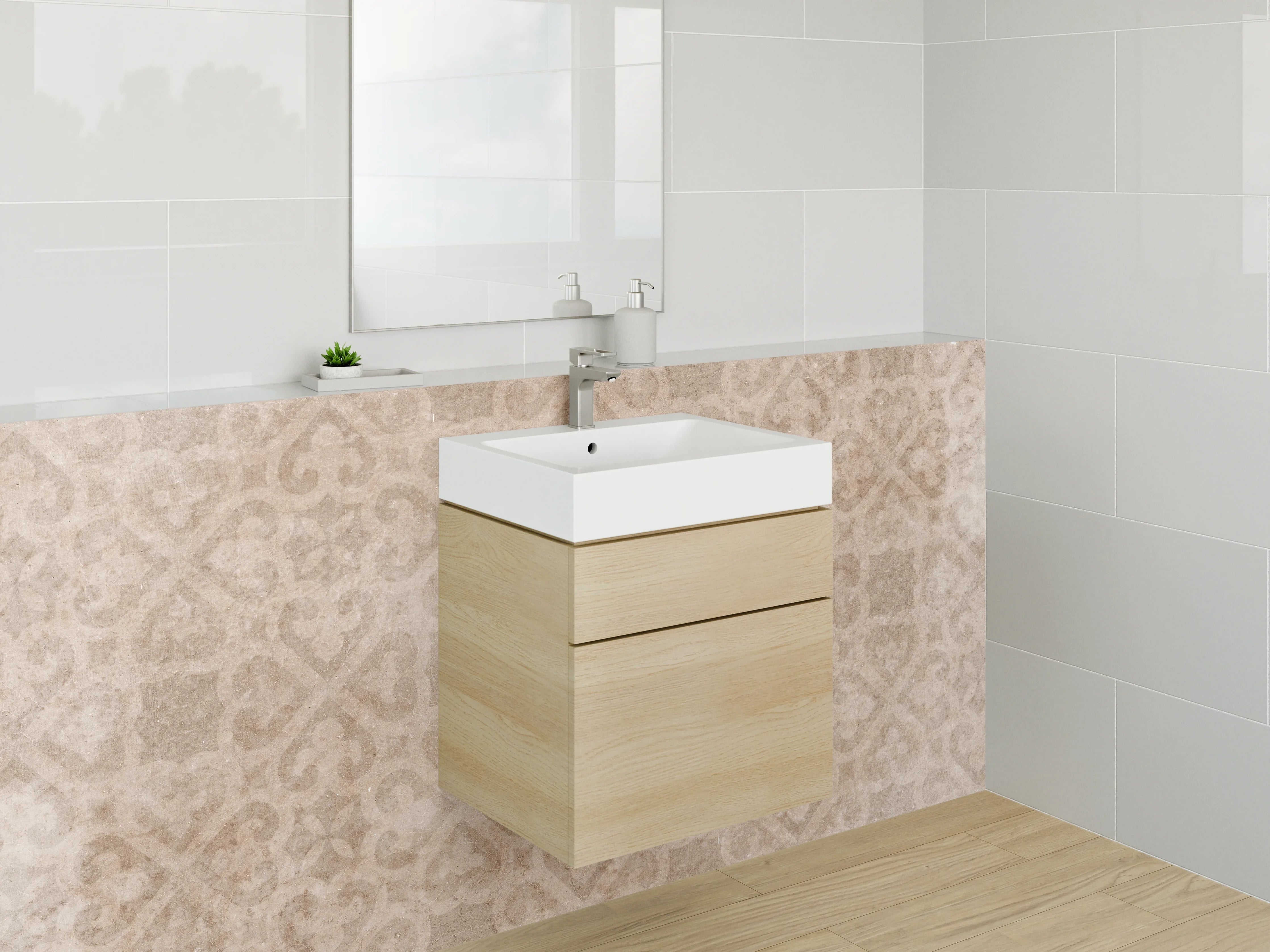 Waschbecken-Rückwand - Vintage Ornamentmuster Beige Braun