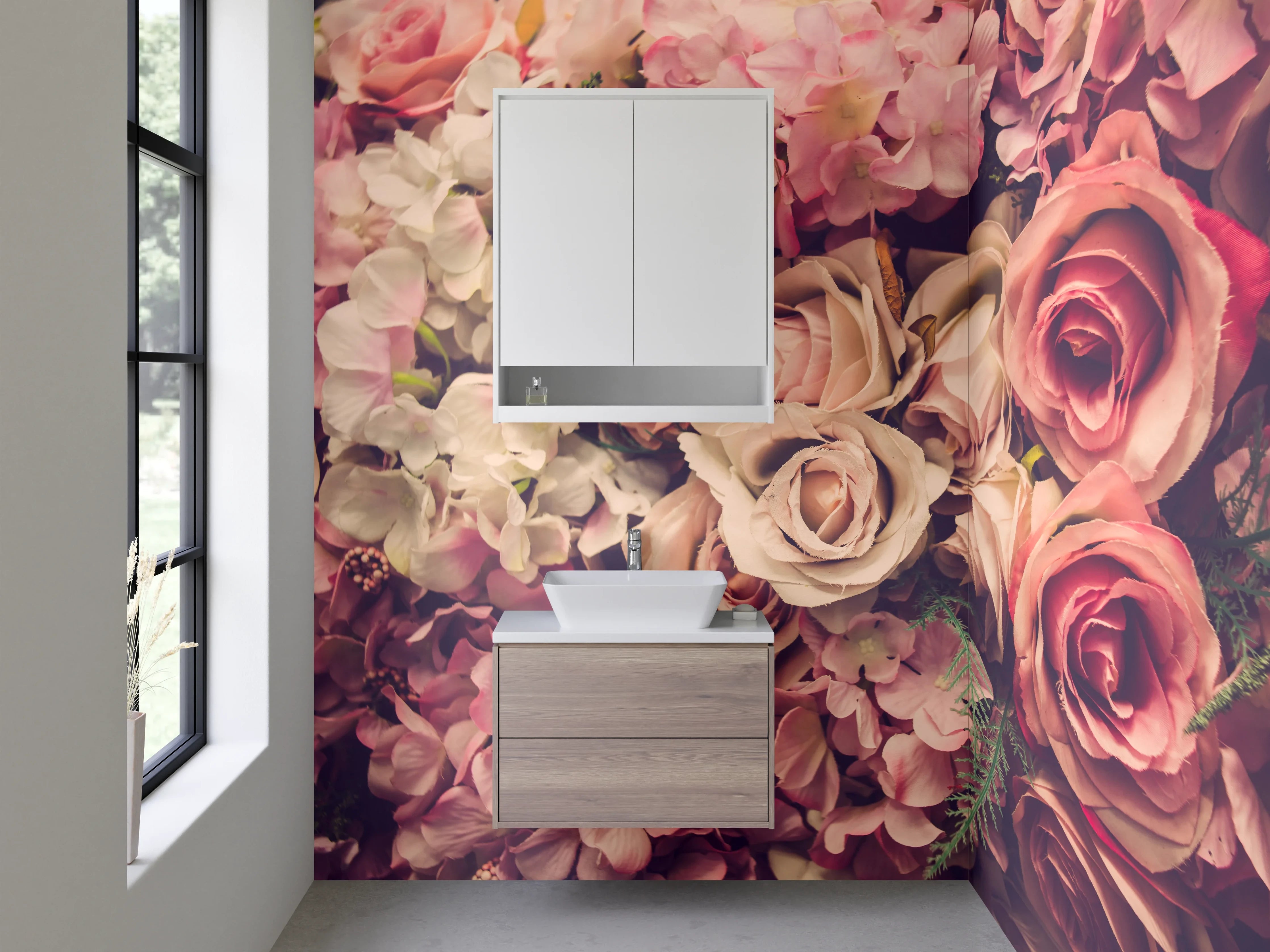 Waschbecken-Rückwand - Vintage Rosen Blumenmeer Artprint