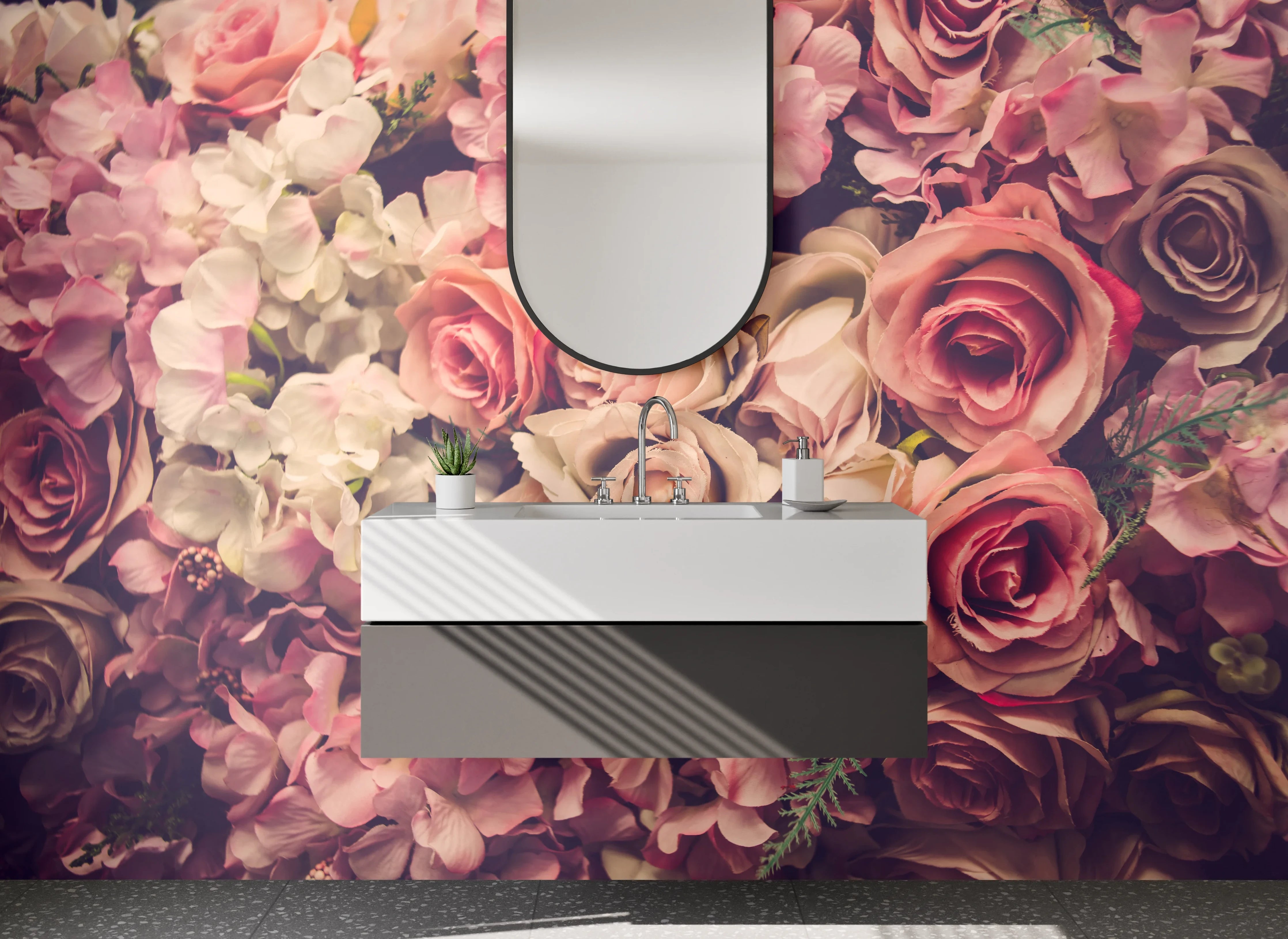 Waschbecken-Rückwand - Vintage Rosen Blumenmeer Artprint