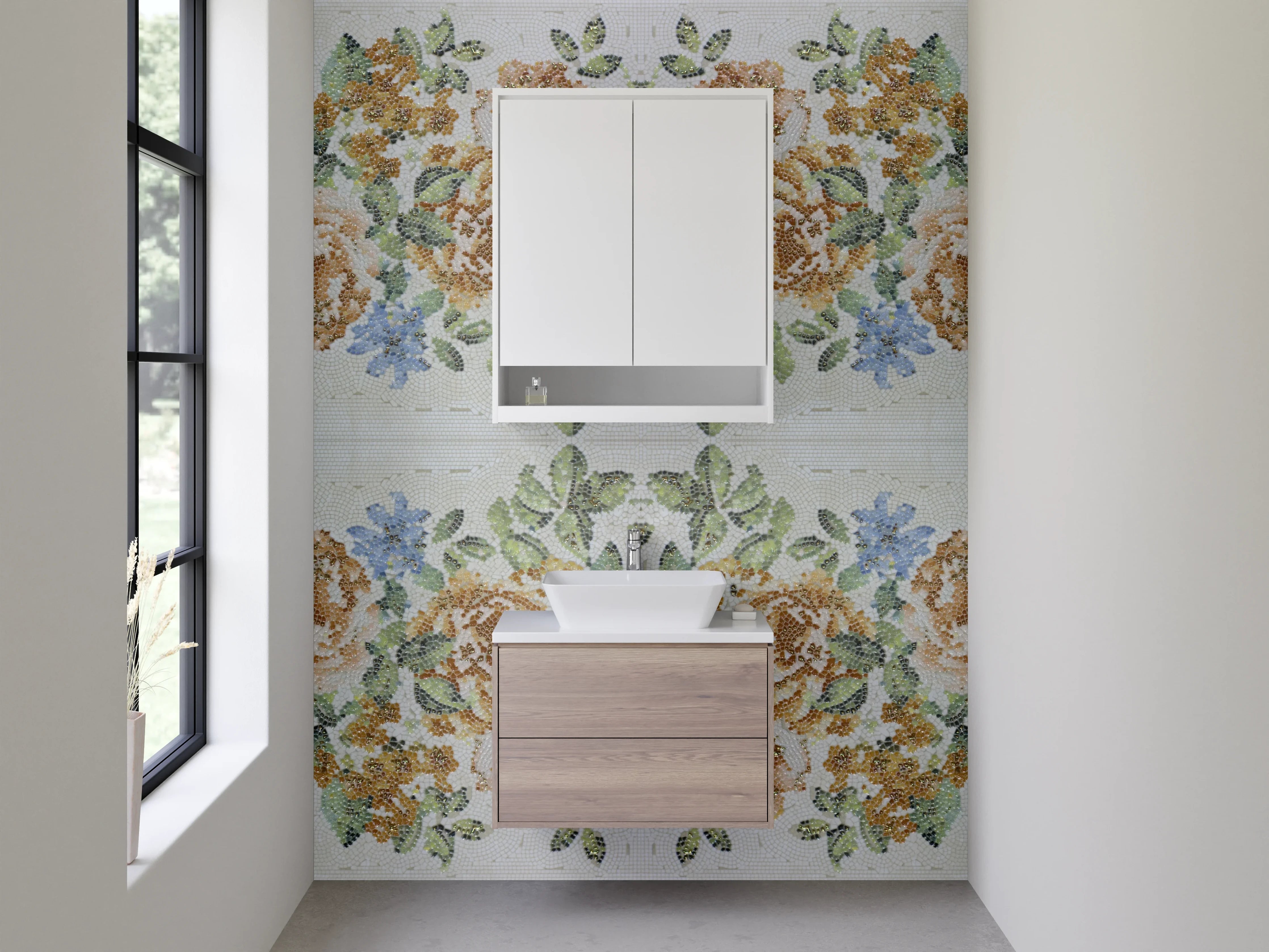 Waschbecken-Rückwand - Vintage Rosen Stickerei Blumenmuster