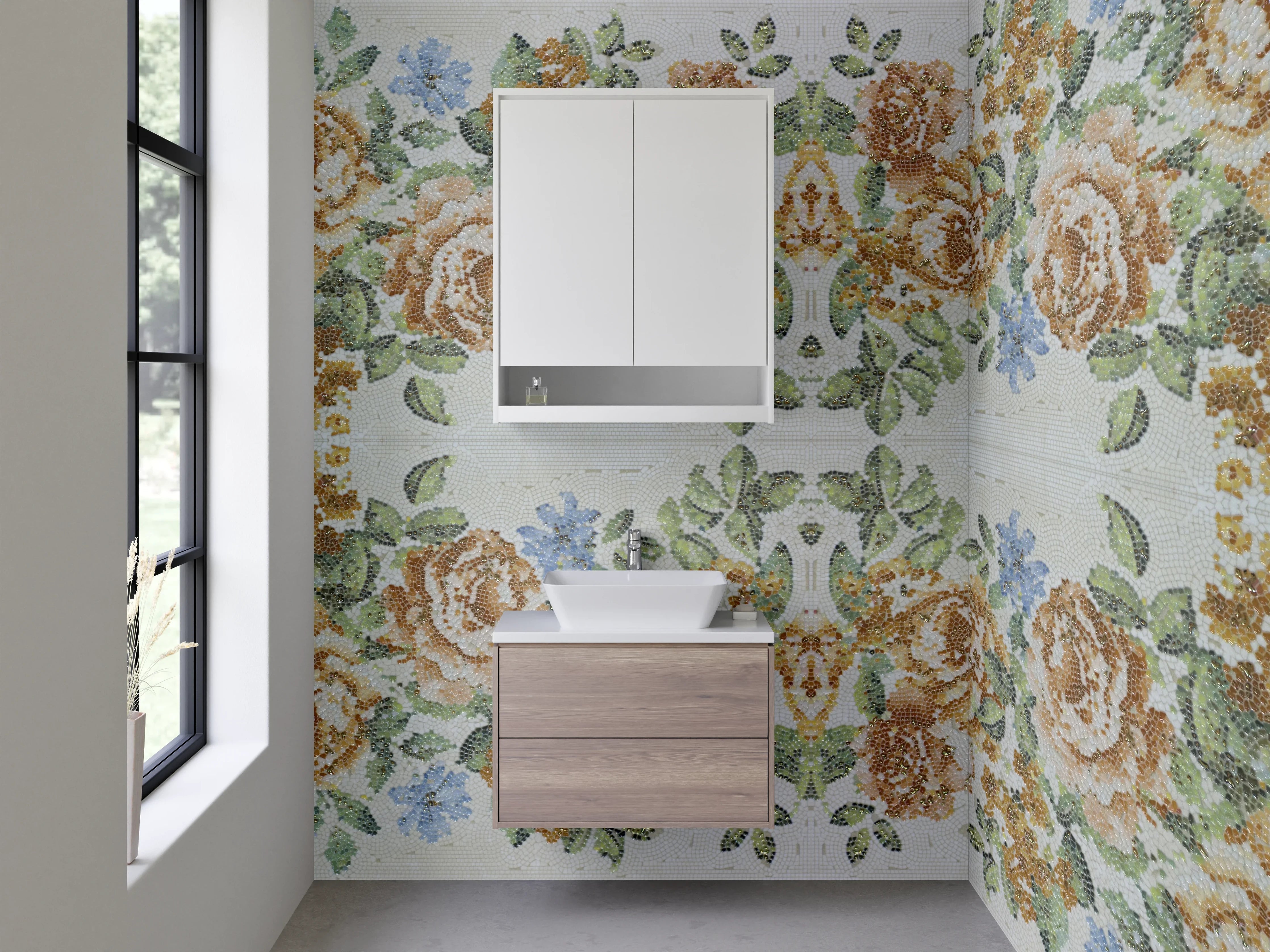 Waschbecken-Rückwand - Vintage Rosen Stickerei Blumenmuster