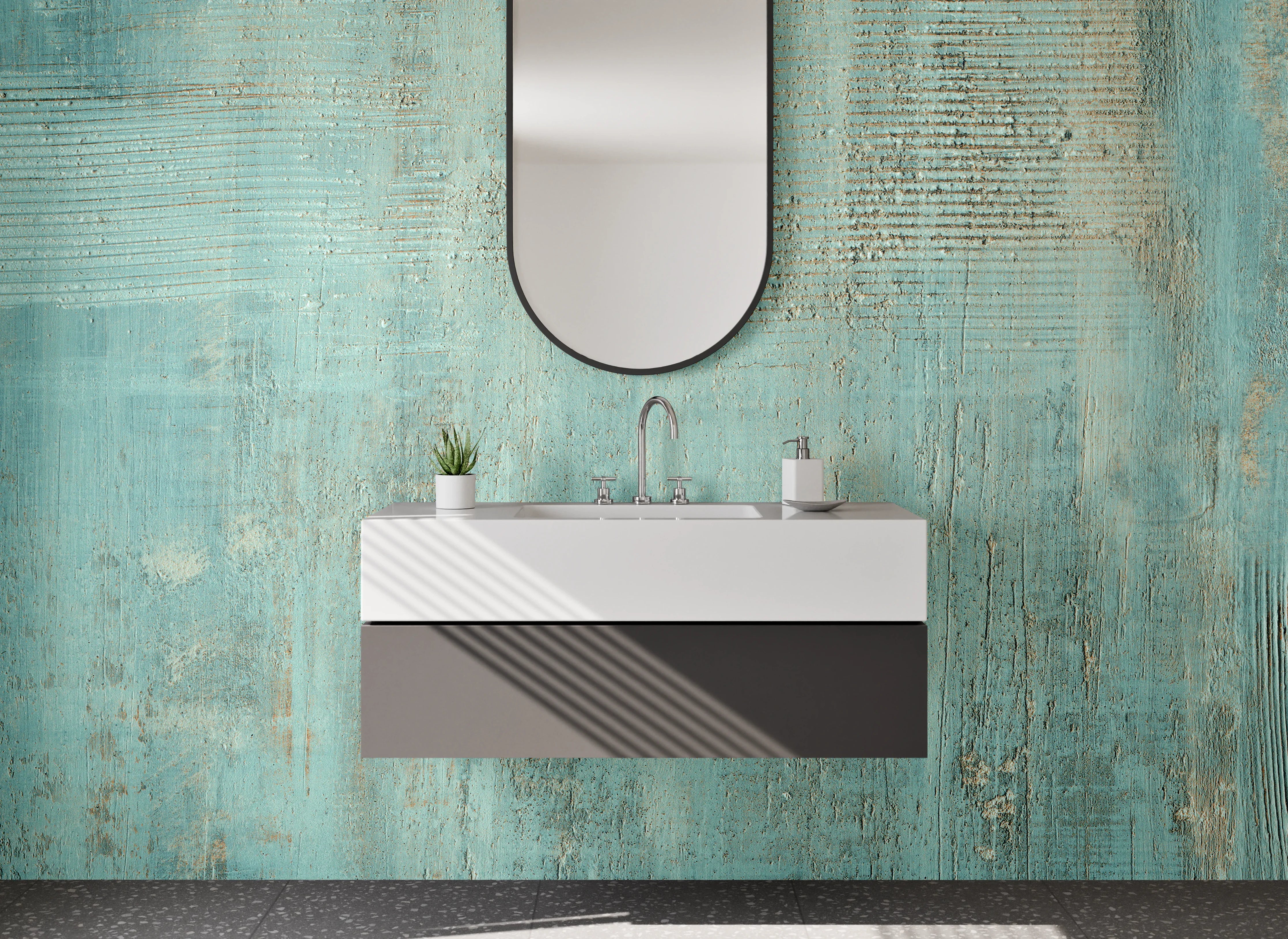 Waschbecken-Rückwand - Vintage Türkis Patina Struktur
