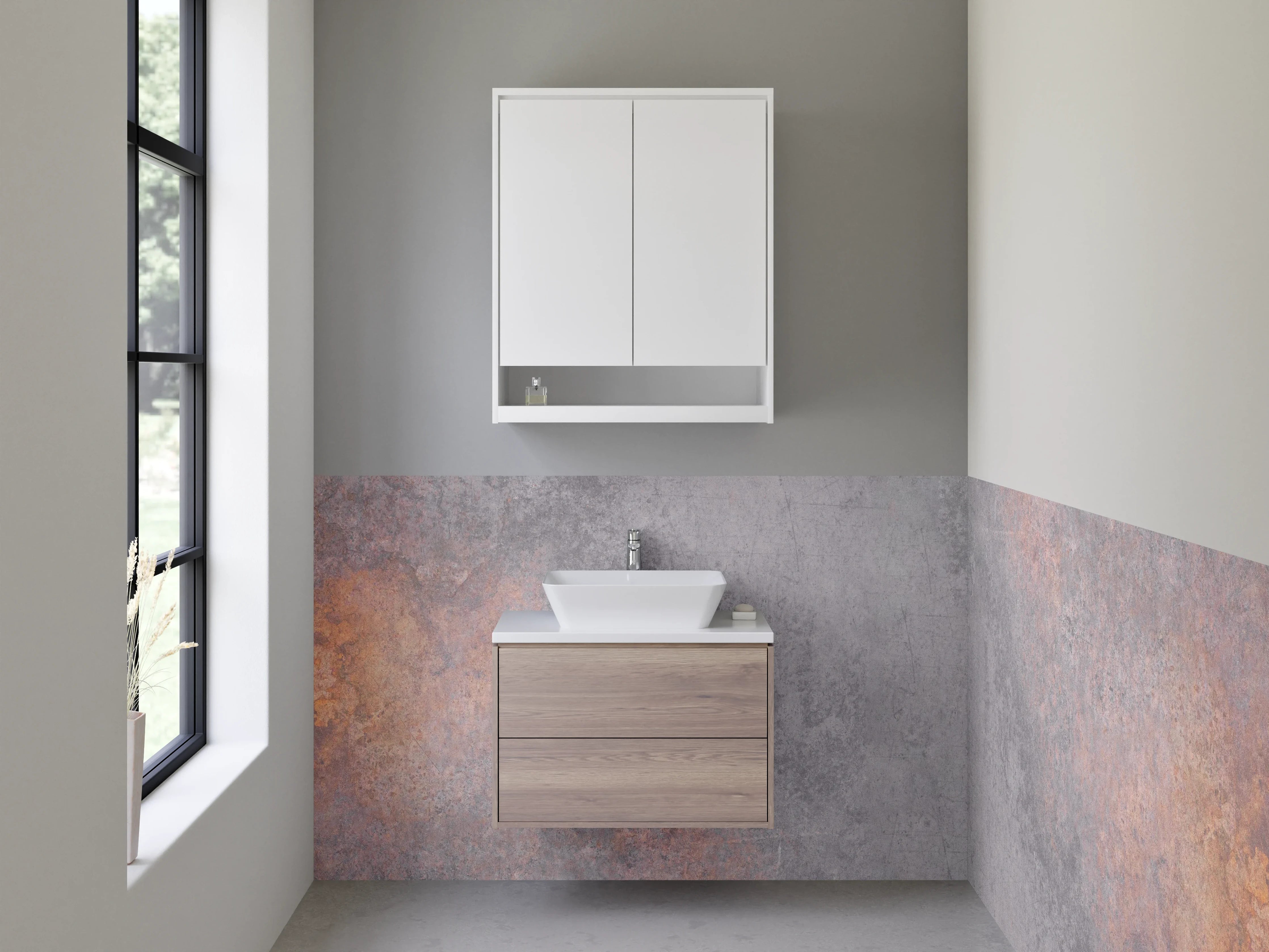 Waschbecken-Rückwand - Vintage Used Betonoptik Rost Grau